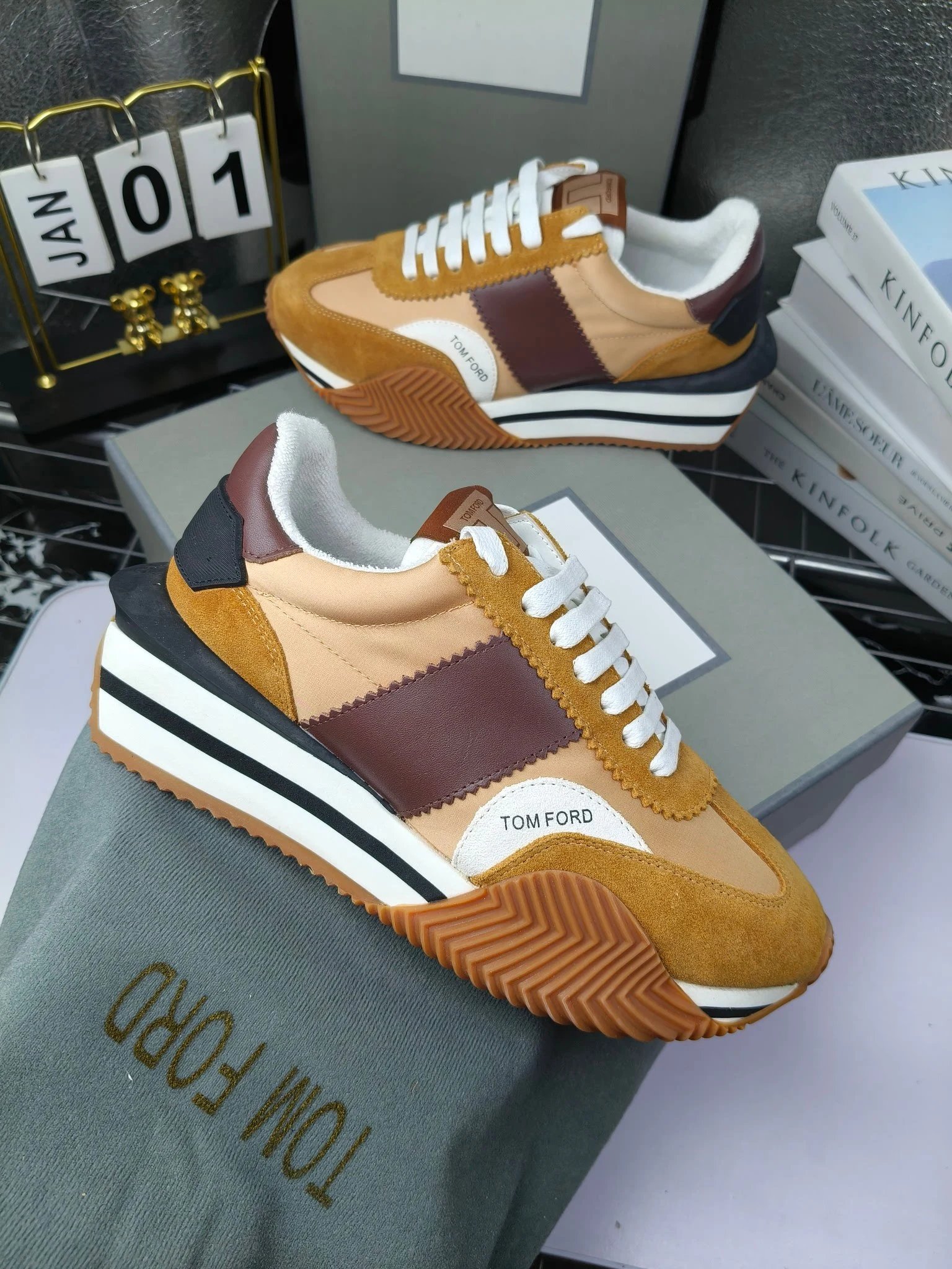 Vintage Leather Platform Sneakers Amber Brown - Gallery Image 9 - Detailed View