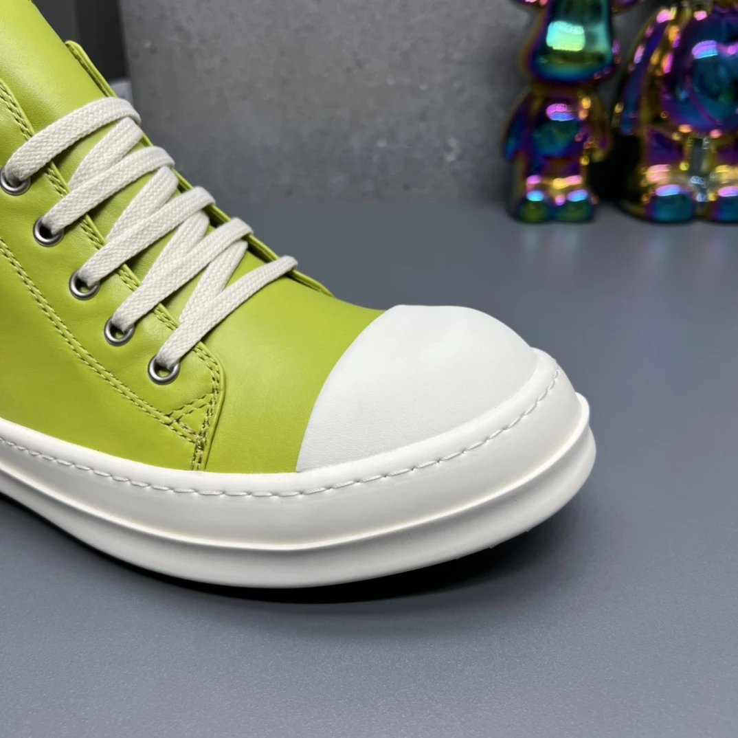 Rick Owens Leather Sneakers Green - Gallery Image 4 - Detailed View