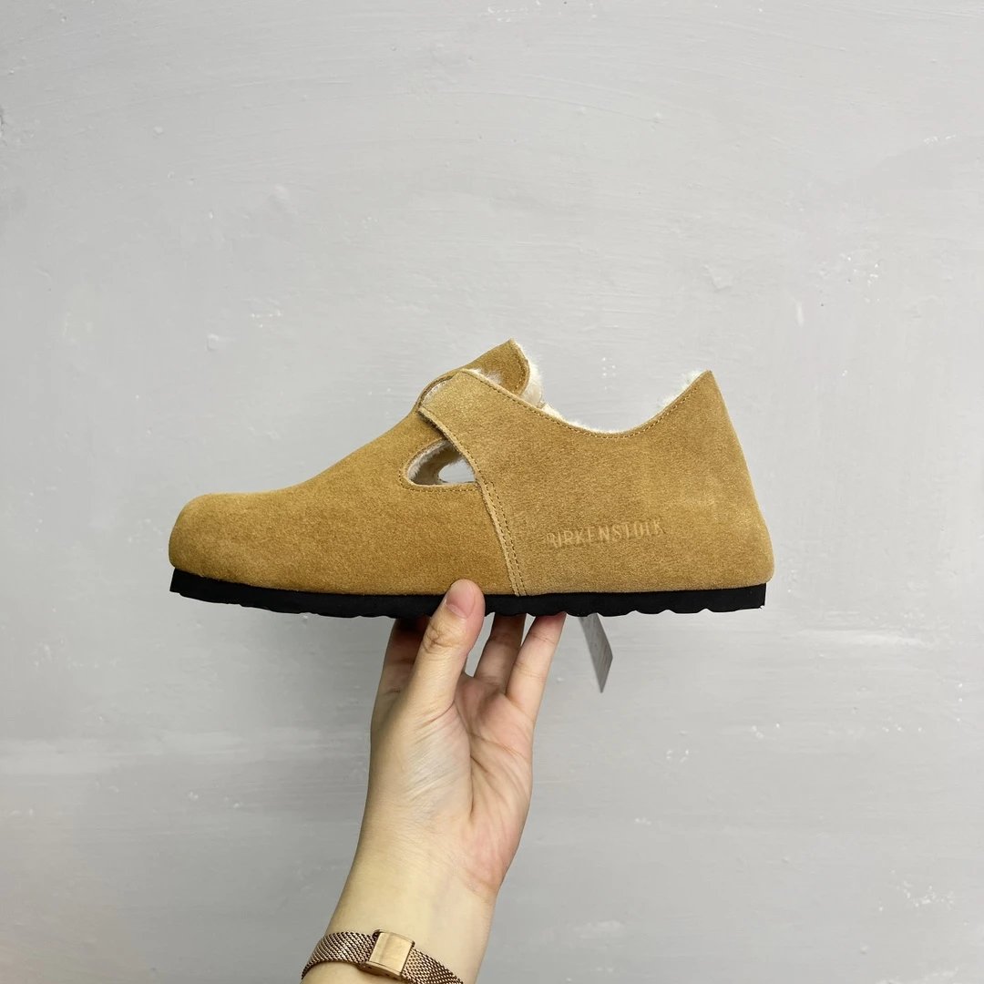 Unisex Suede Buckle Warm Lined Clog Shoes Camel - Gallery Image 5 - Detailed View
