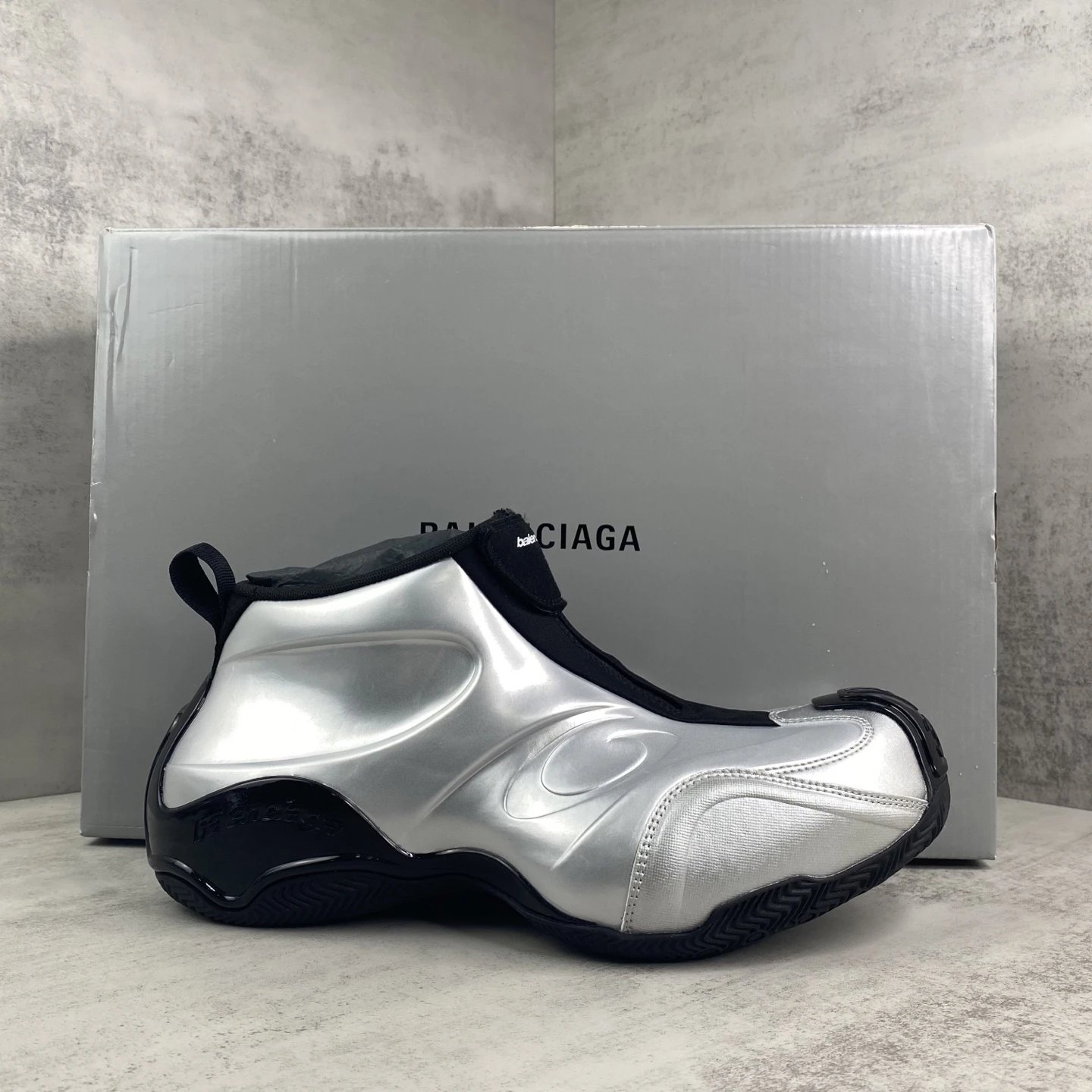 Futuristic Zip Up Basketball Sneakers Metallic Silver - Gallery Image 1 - Detailed View