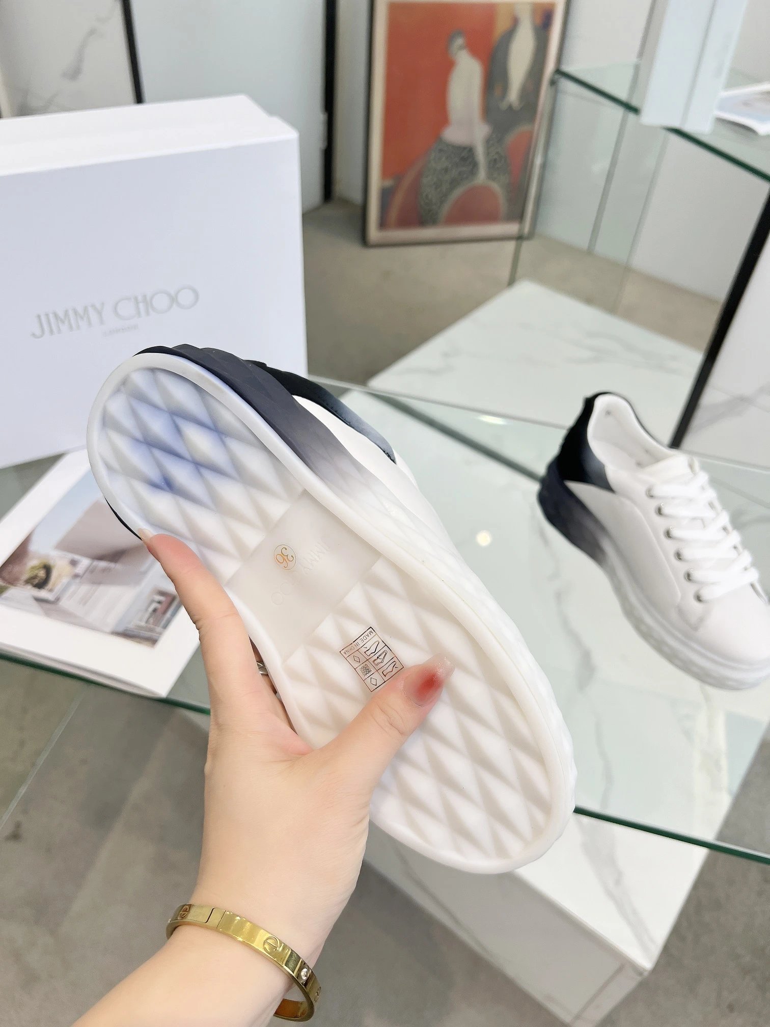Jimmy Choo Diamond Sneakers Black & White - Gallery Image 9 - Detailed View