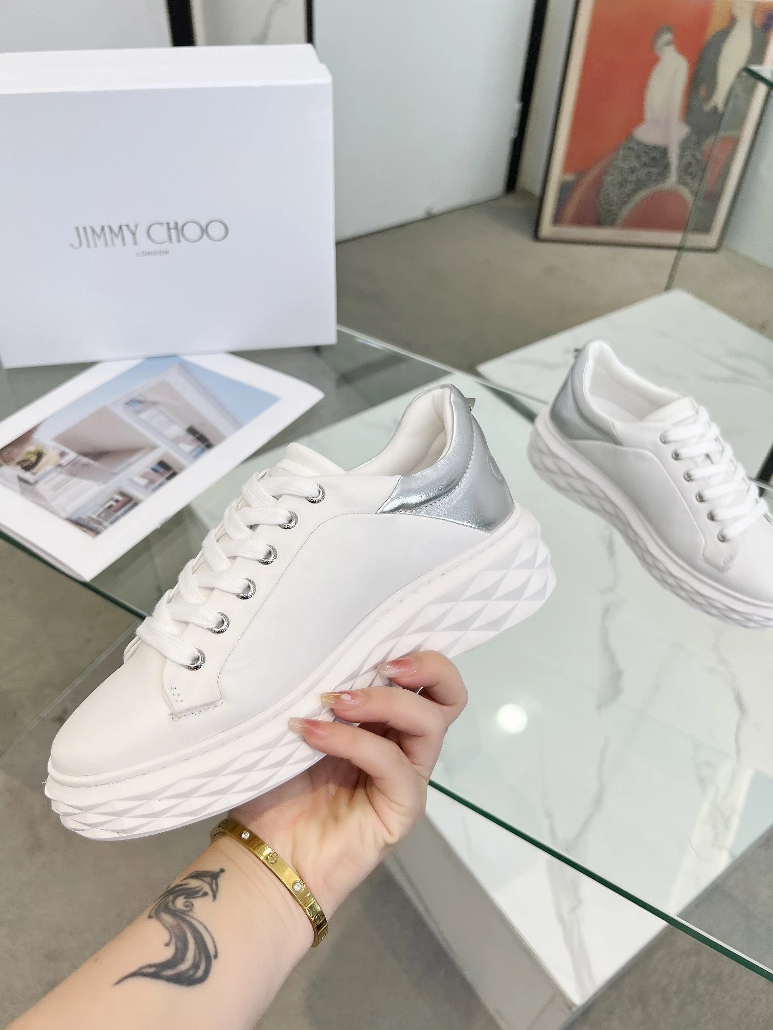 Jimmy Choo Diamond Sneakers in Silver - Gallery Image 6 - Detailed View