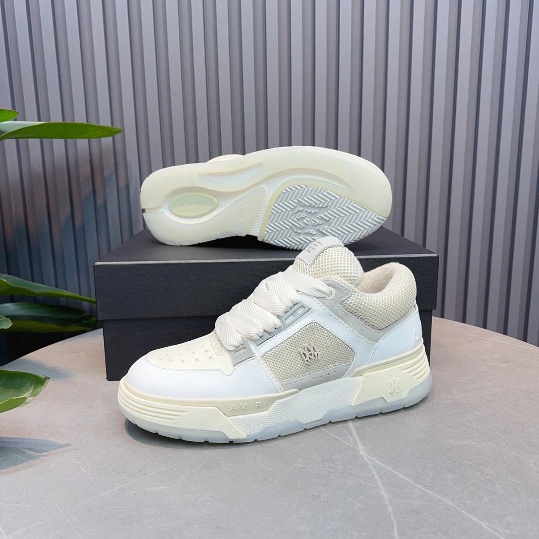 Unisex Leather Mesh Low Top Sneakers Ivory Cream - Gallery Image 4 - Detailed View