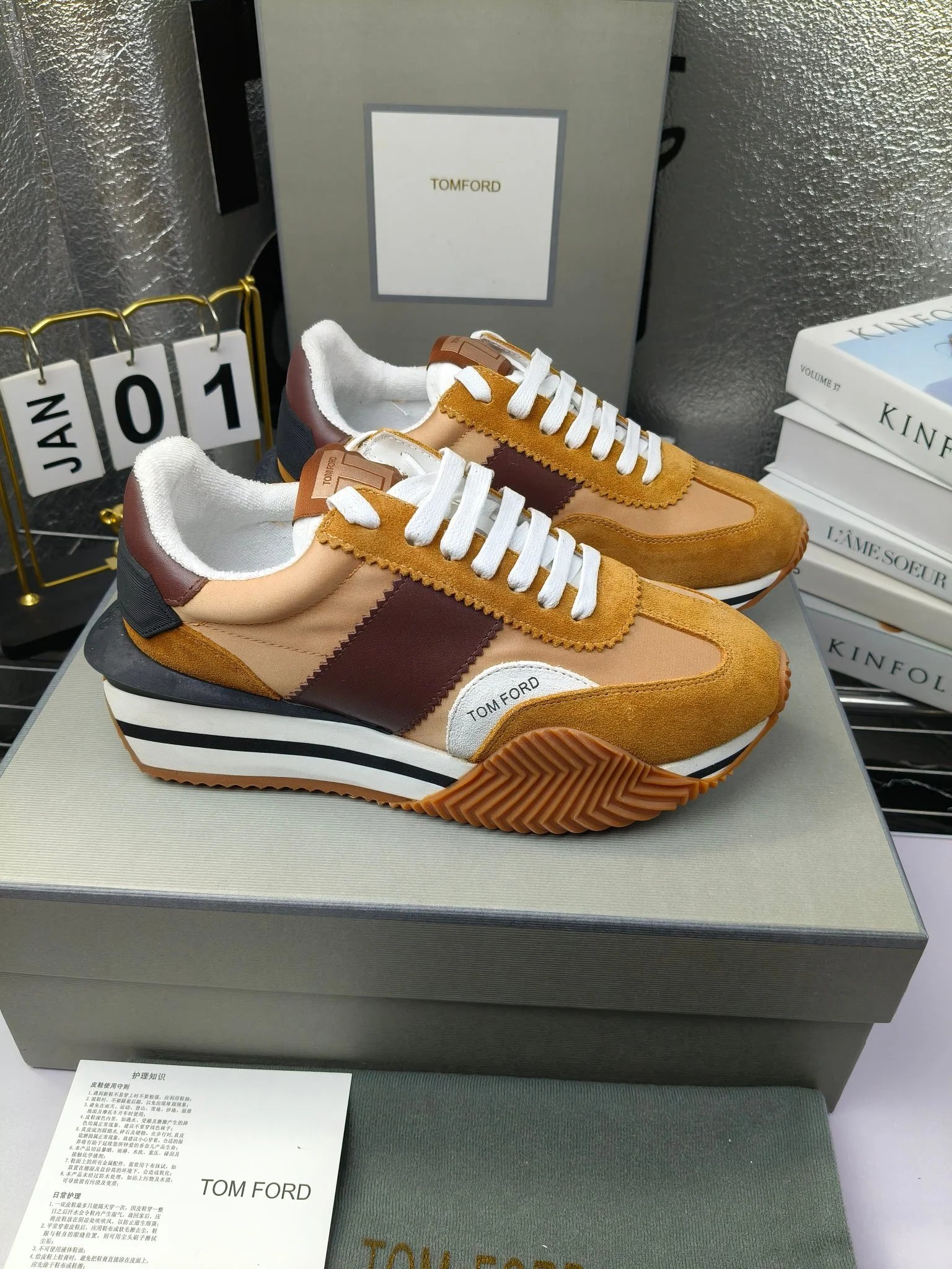 Vintage Leather Platform Sneakers Amber Brown - Gallery Image 2 - Detailed View