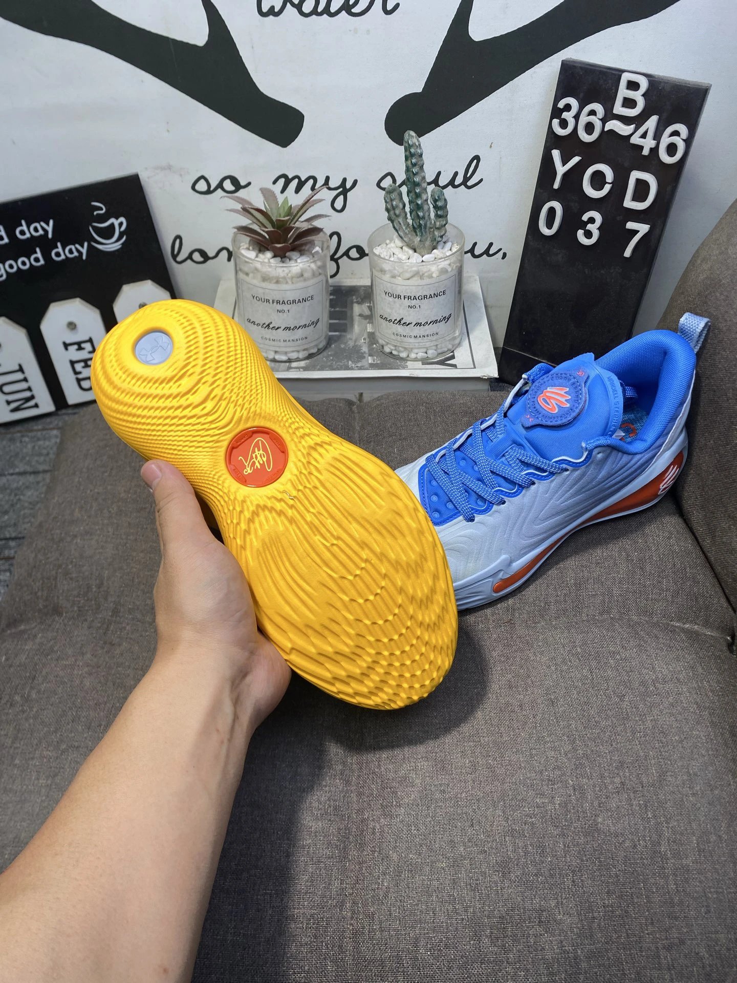 Curry 12 Dual Tone Performance Basketball Shoes Goldenrod & Ice Blue - Gallery Image 5 - Detailed View