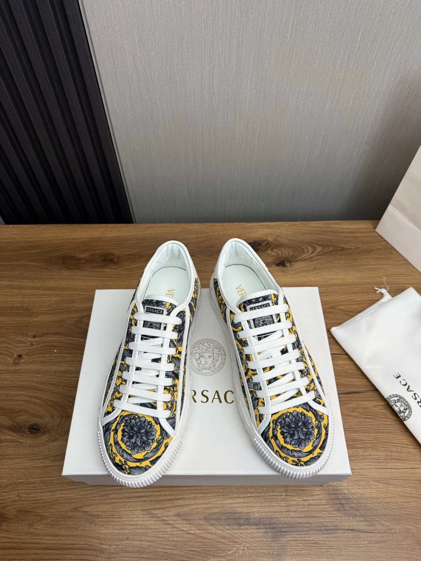 Baroque Leather Sneakers Amber Gold - Gallery Image 2 - Detailed View