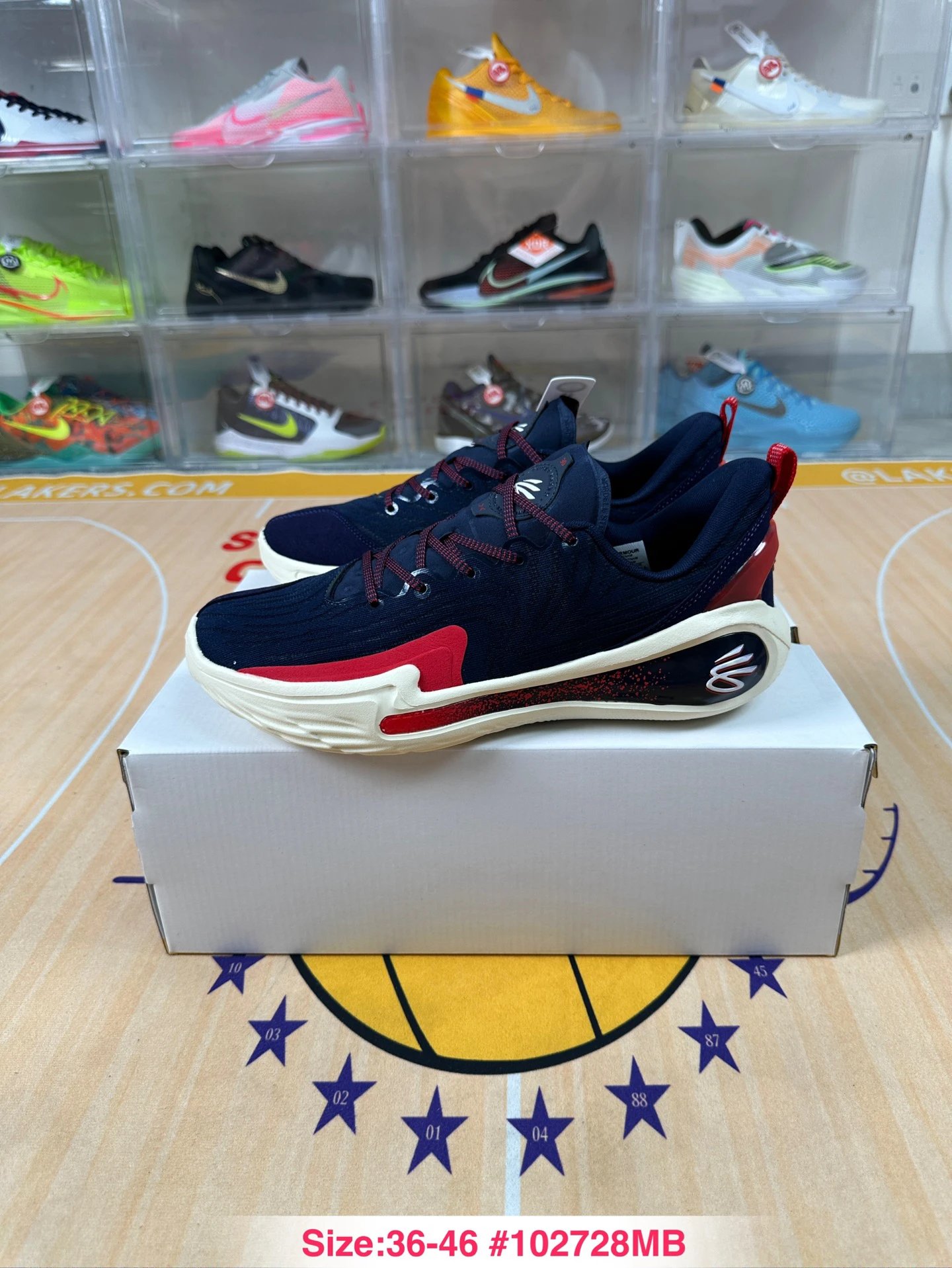 Curry 12 Knit Basketball Shoes Navy Crimson - Gallery Image 2 - Detailed View