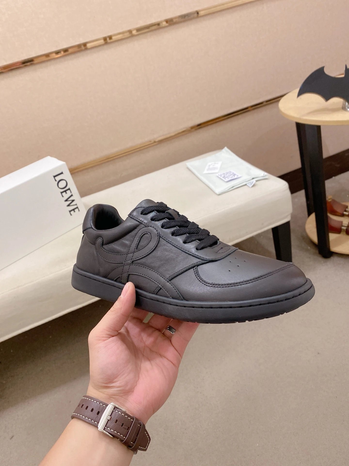 Loewe Leather Sneakers Black - Gallery Image 4 - Detailed View