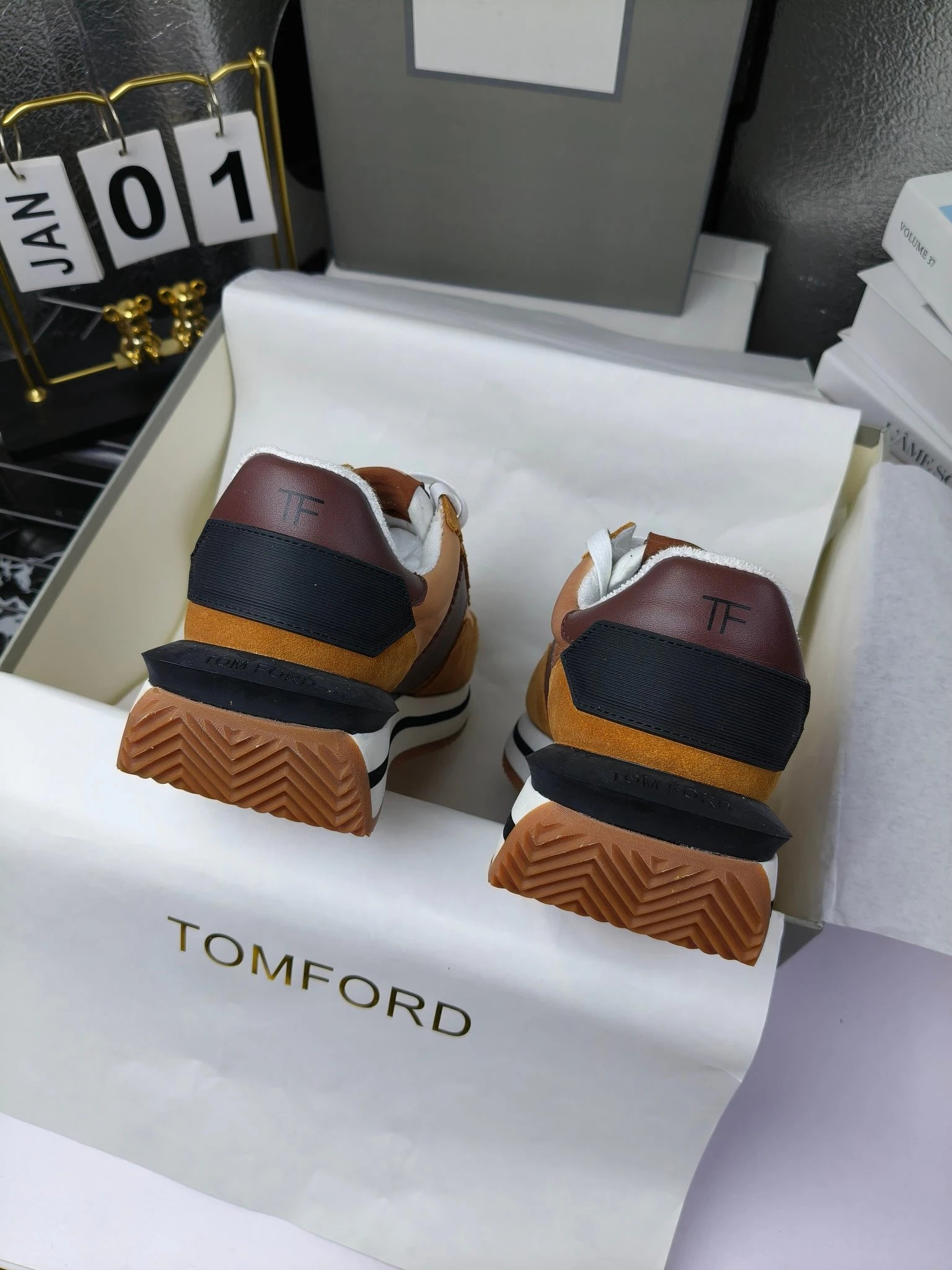 Vintage Leather Platform Sneakers Amber Brown - Gallery Image 6 - Detailed View