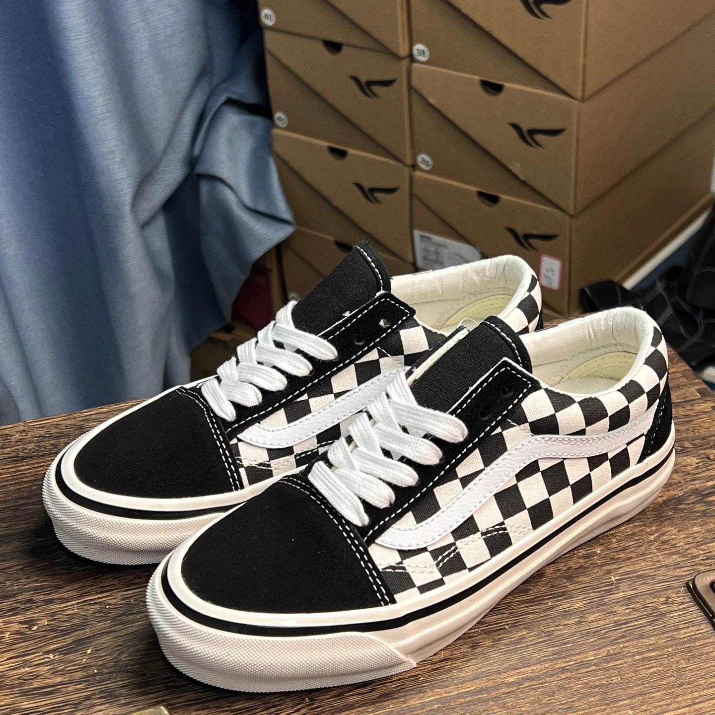 Old Skool Checkered Canvas Sneakers Ebony Ivory - Gallery Image 4 - Detailed View