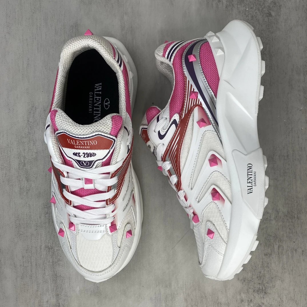 Chunky Leather Mesh Sneakers Fuchsia Pink - Gallery Image 3 - Detailed View