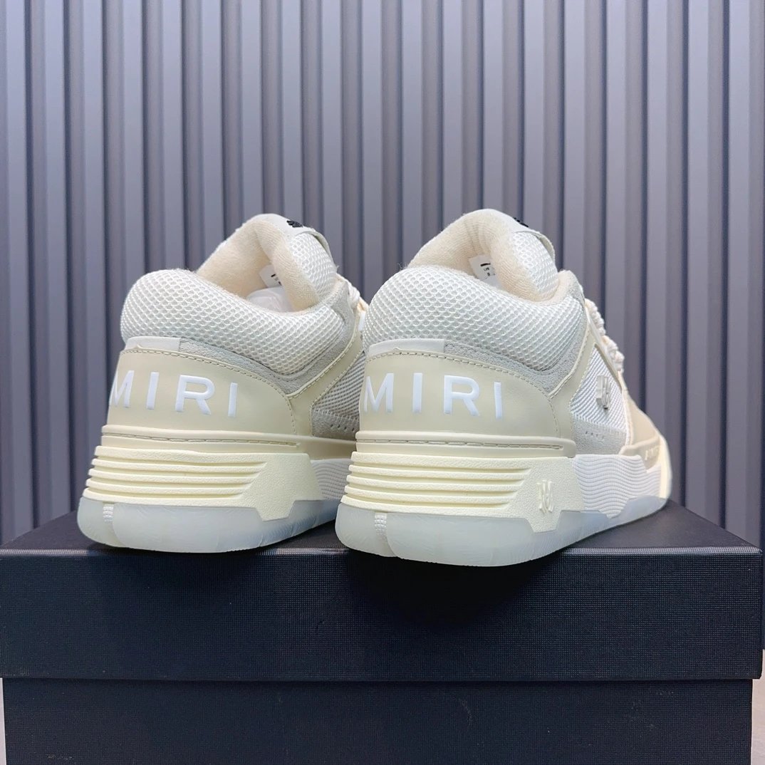 Unisex Leather Mesh Low Top Skate Sneakers Ivory Cream - Gallery Image 5 - Detailed View