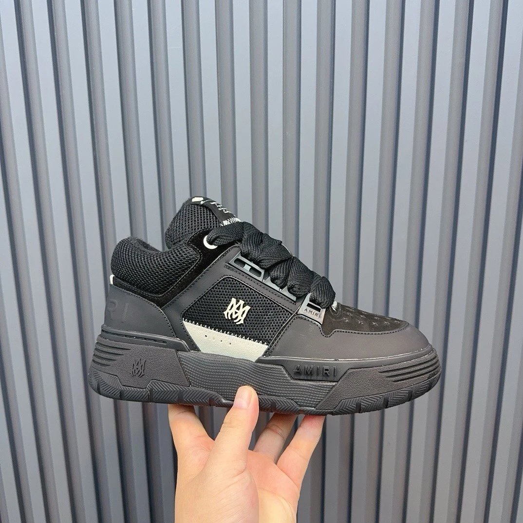 Low Top Leather Mesh Skate Sneakers Charcoal Black - Gallery Image 2 - Detailed View