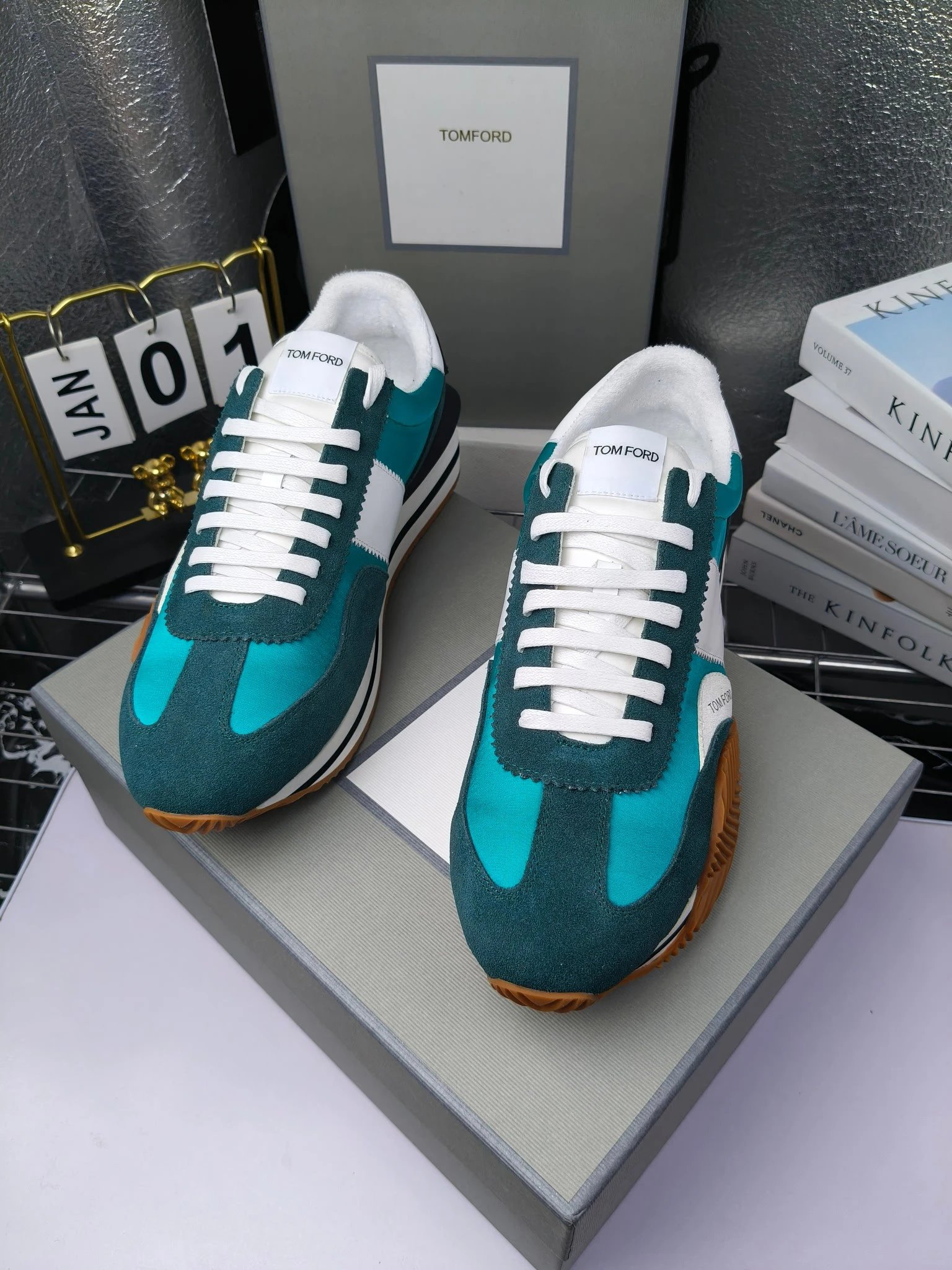 Retro Suede Leather Sneakers Teal - Gallery Image 6 - Detailed View