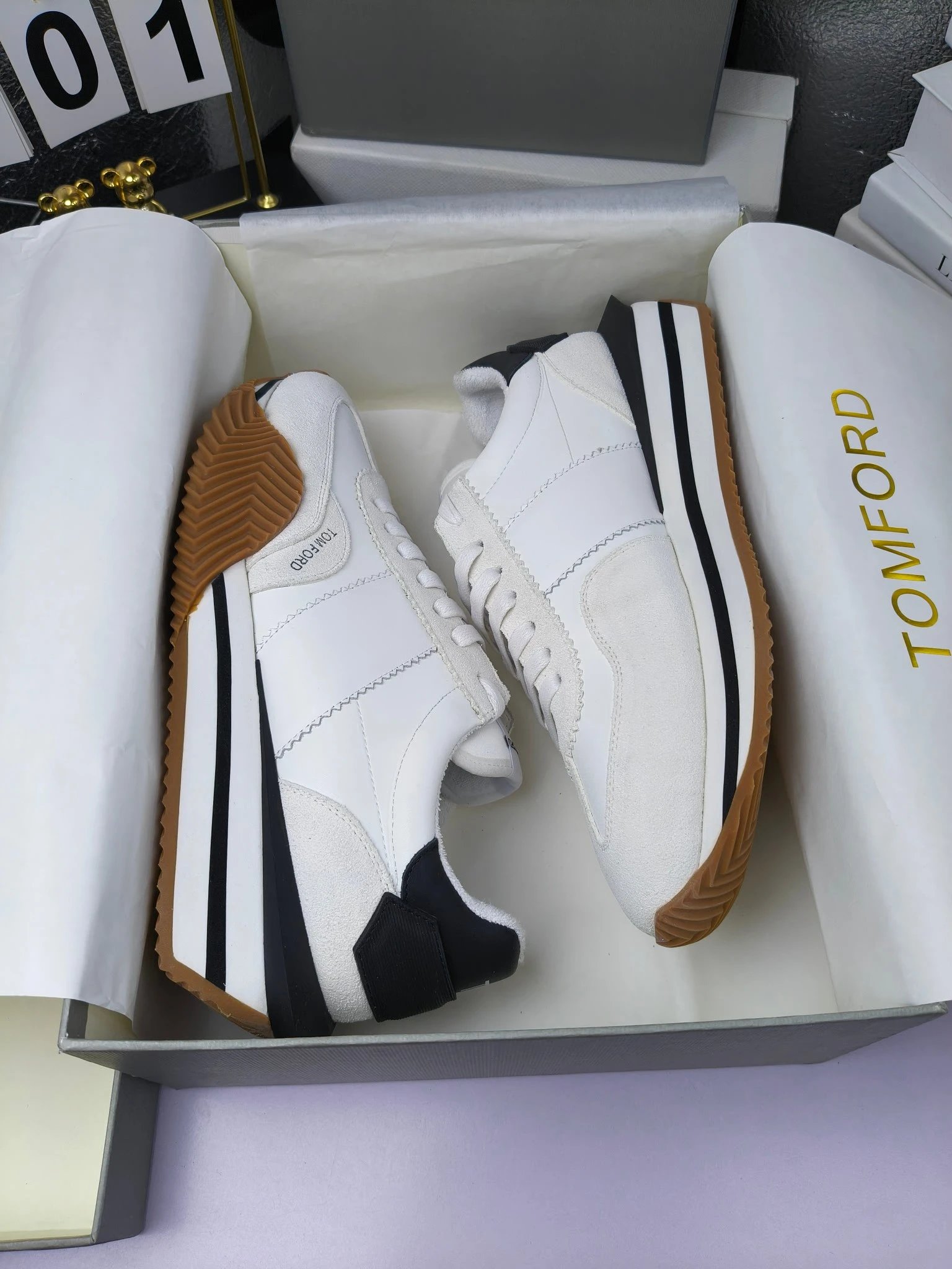 Vintage Leather Platform Sneakers Ivory - Gallery Image 7 - Detailed View