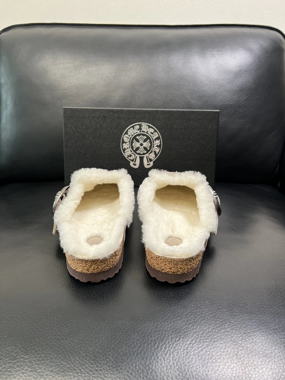 Suede Shearling Buckle Mules Beige - Gallery Image 8 - Detailed View