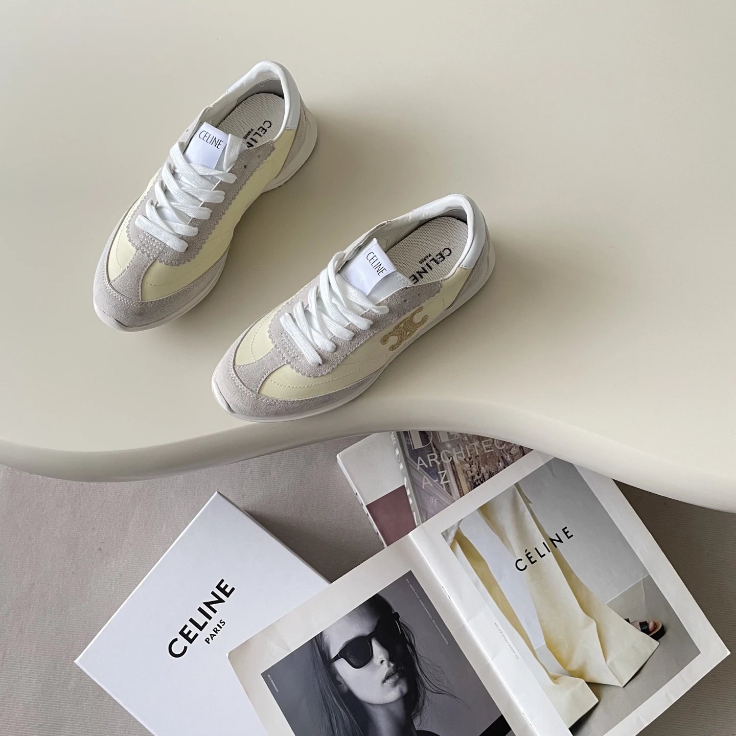 Vintage Suede Leather Racer Sneakers Cream Ivory - Gallery Image 3 - Detailed View