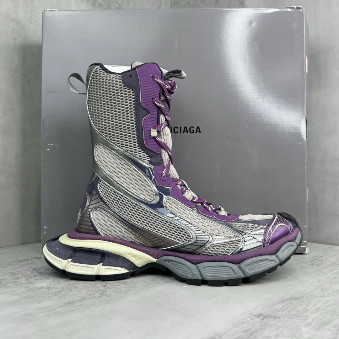 Retro Mesh High Top Dad Sneakers Grey Purple - Gallery Image 1 - Detailed View