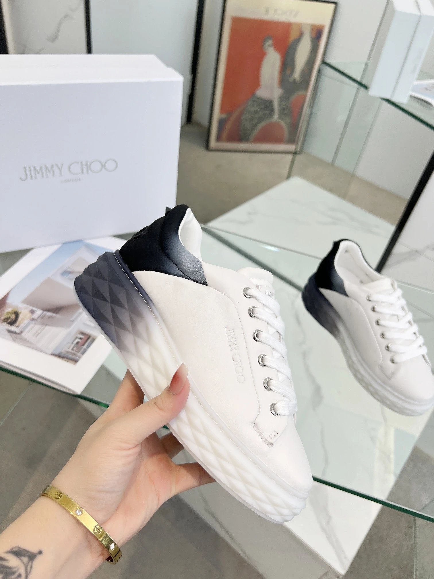 Jimmy Choo Diamond Sneakers Black & White - Gallery Image 6 - Detailed View