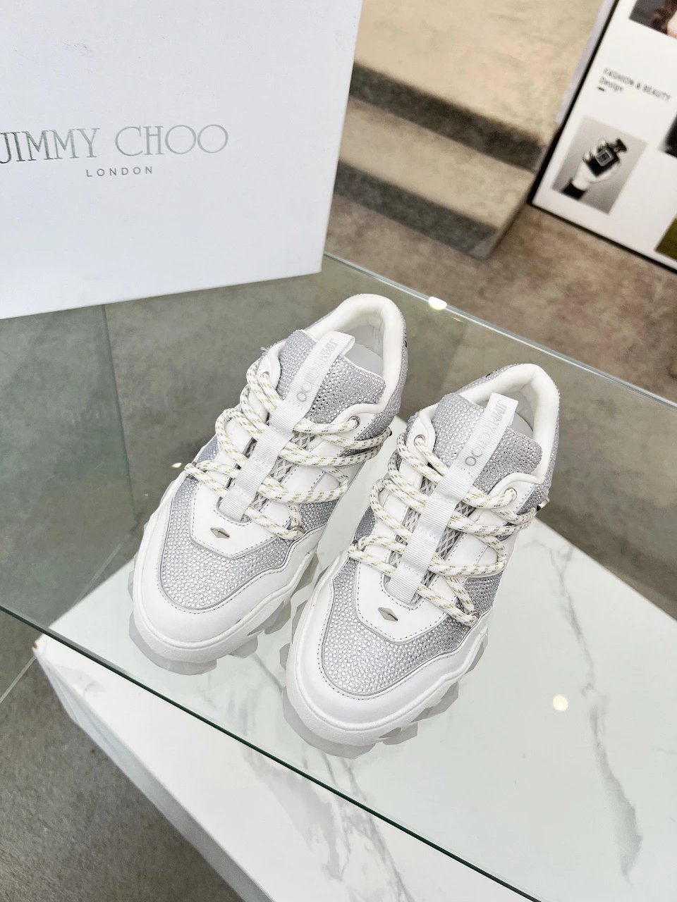 Jimmy Choo Diamond X II M Sneakers White Silver - Gallery Image 2 - Detailed View