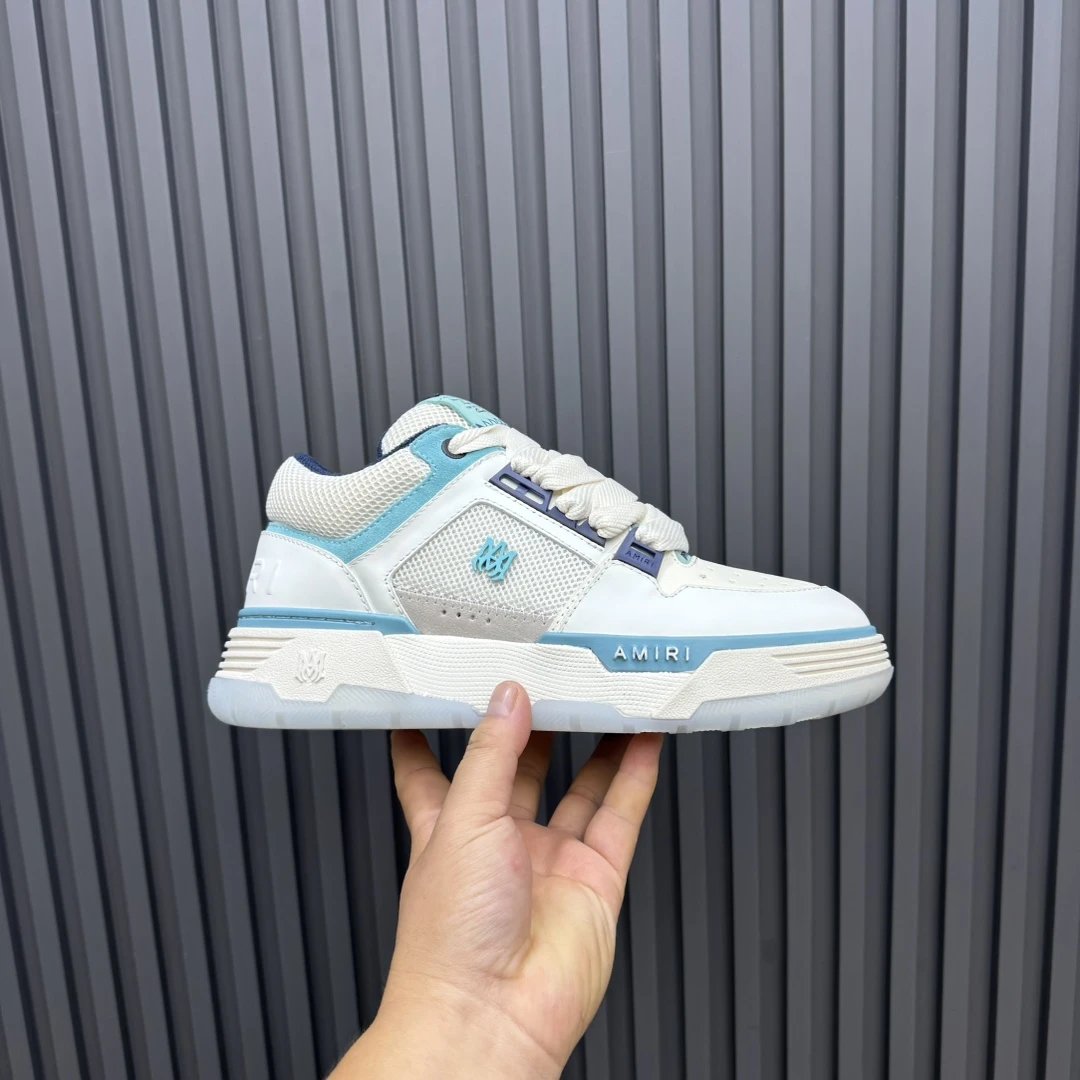 Low Top Leather Mesh Skate Sneakers Ivory Aqua - Gallery Image 2 - Detailed View