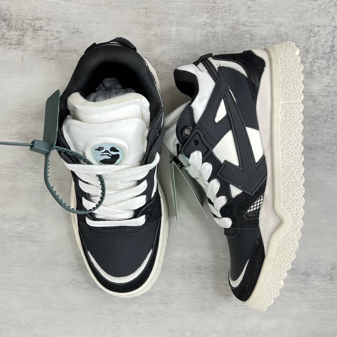 Low Top Leather Mesh Sneakers Retro Black Ivory - Gallery Image 3 - Detailed View