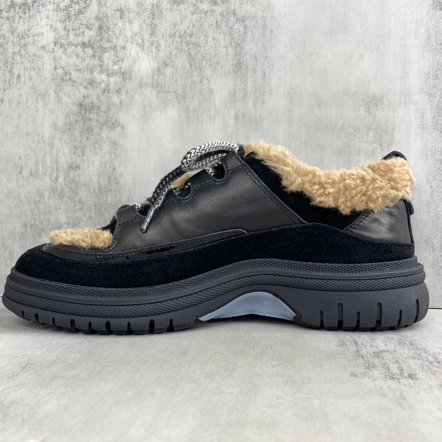 Winter Leather Sneaker with Shearling Trim Black Tan - Gallery Image 7 - Detailed View