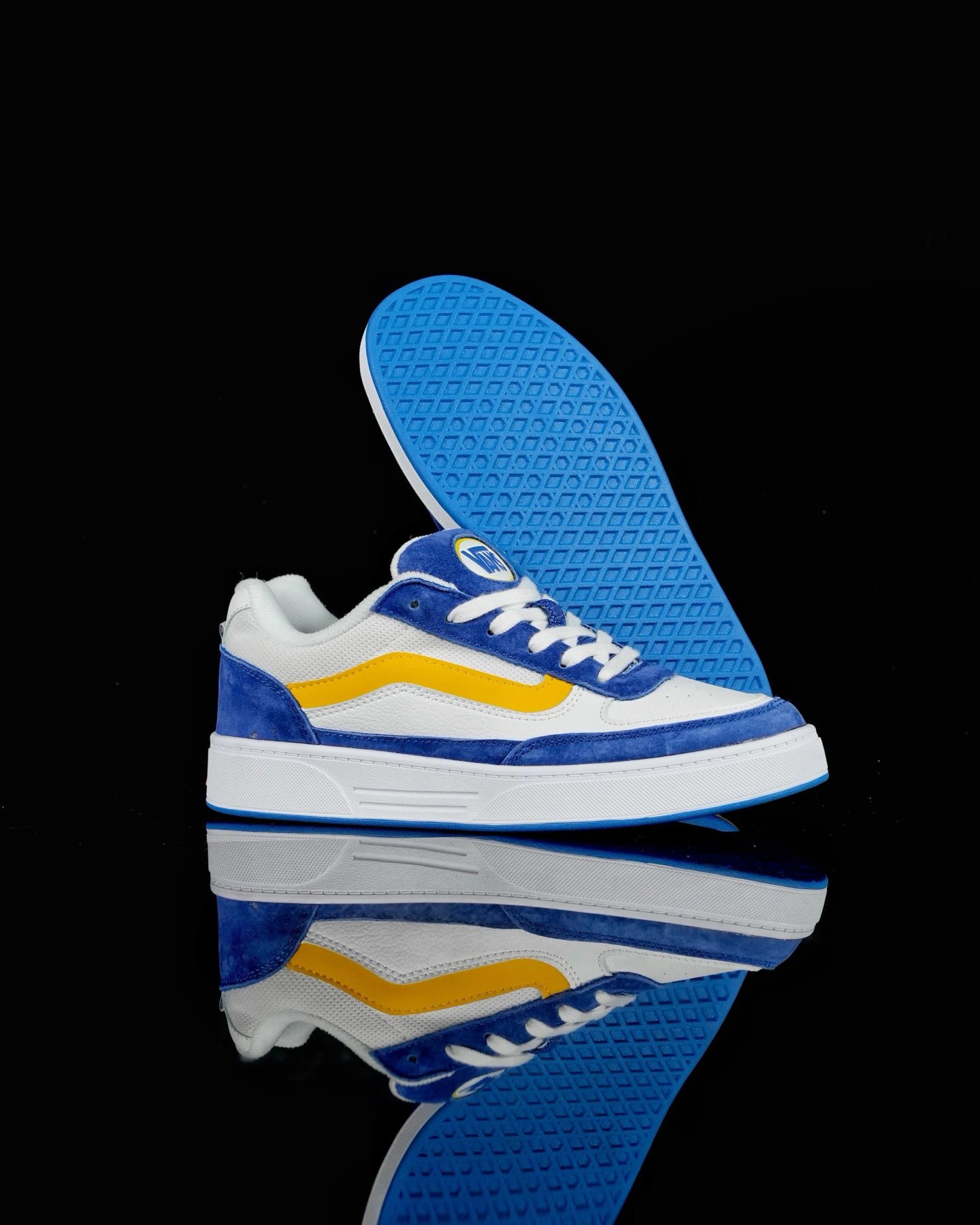 Retro Skate Suede Leather Sneakers Azure Yellow - Gallery Image 5 - Detailed View