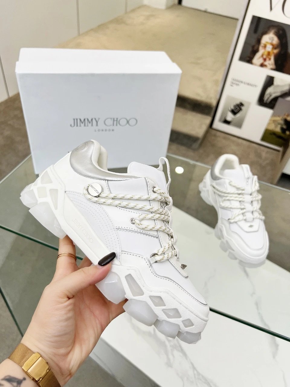 Jimmy Choo Diamond X II M Sneakers White Silver - Gallery Image 5 - Detailed View