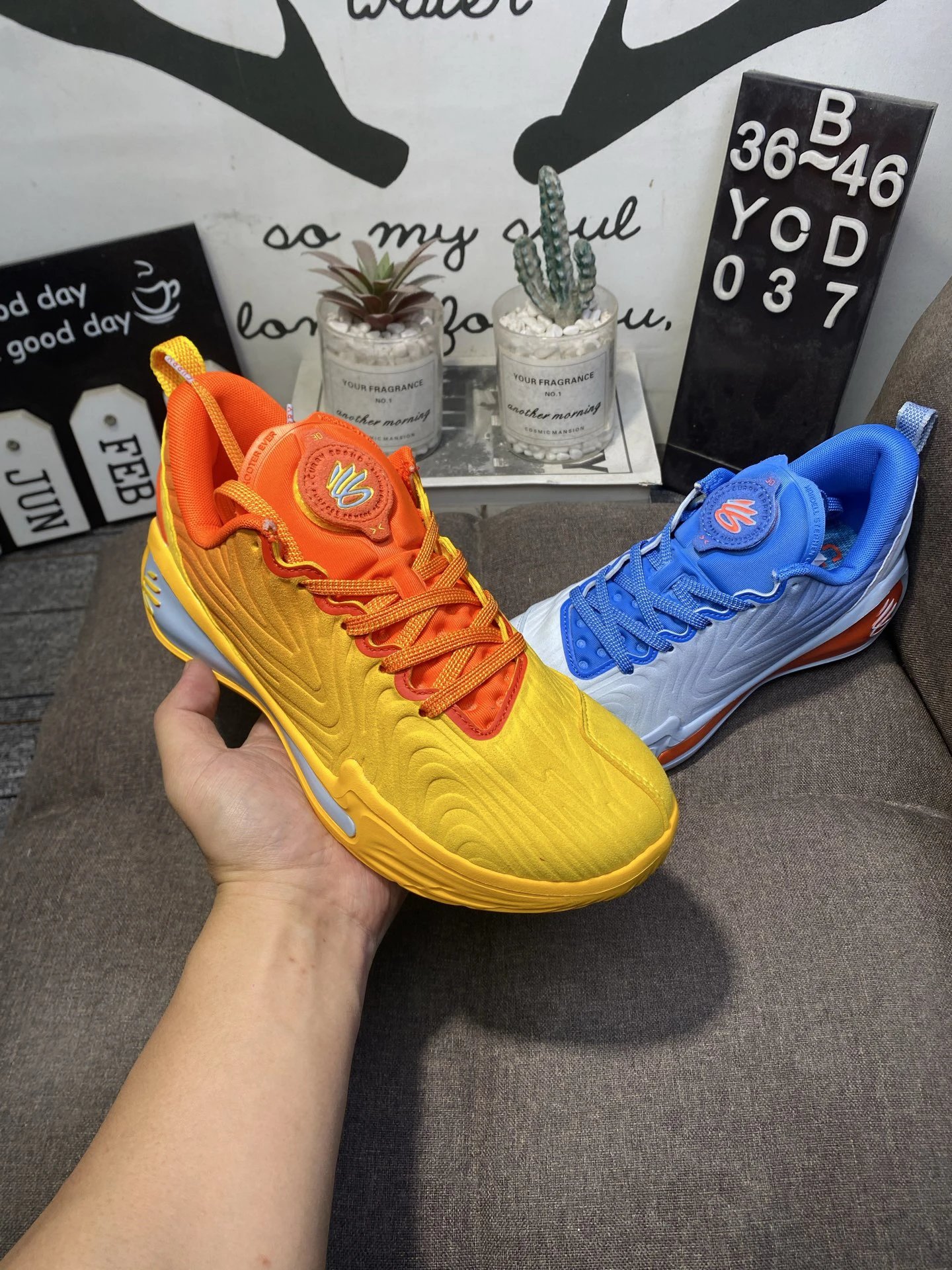 Curry 12 Dual Tone Performance Basketball Shoes Goldenrod & Ice Blue - Gallery Image 4 - Detailed View
