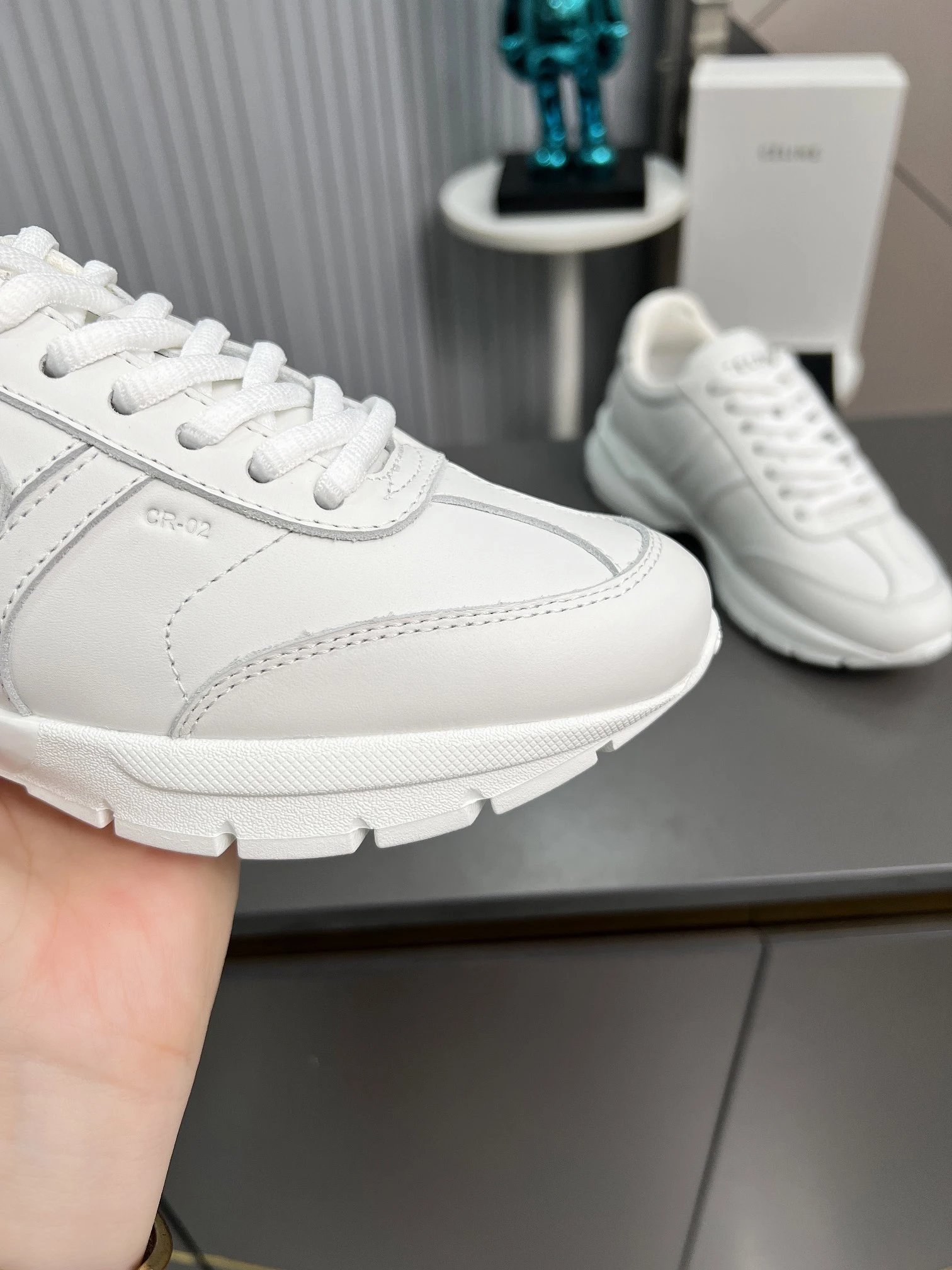 Spring Summer Leather Dad Sneakers Couple Style Ivory White - Gallery Image 5 - Detailed View