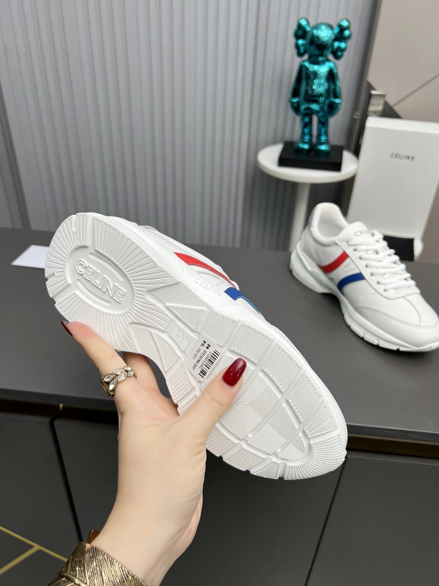 Retro Chunky Dad Sneakers Leather Unisex Scarlet Blue - Gallery Image 9 - Detailed View