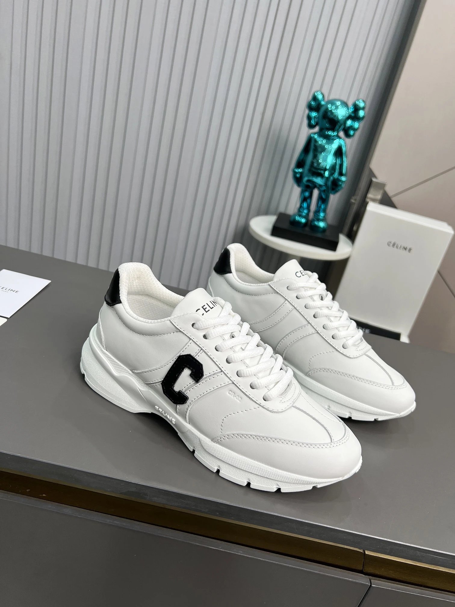Chunky Leather Dad Sneakers Retro Style White - Celine - Cnfans - $67.74