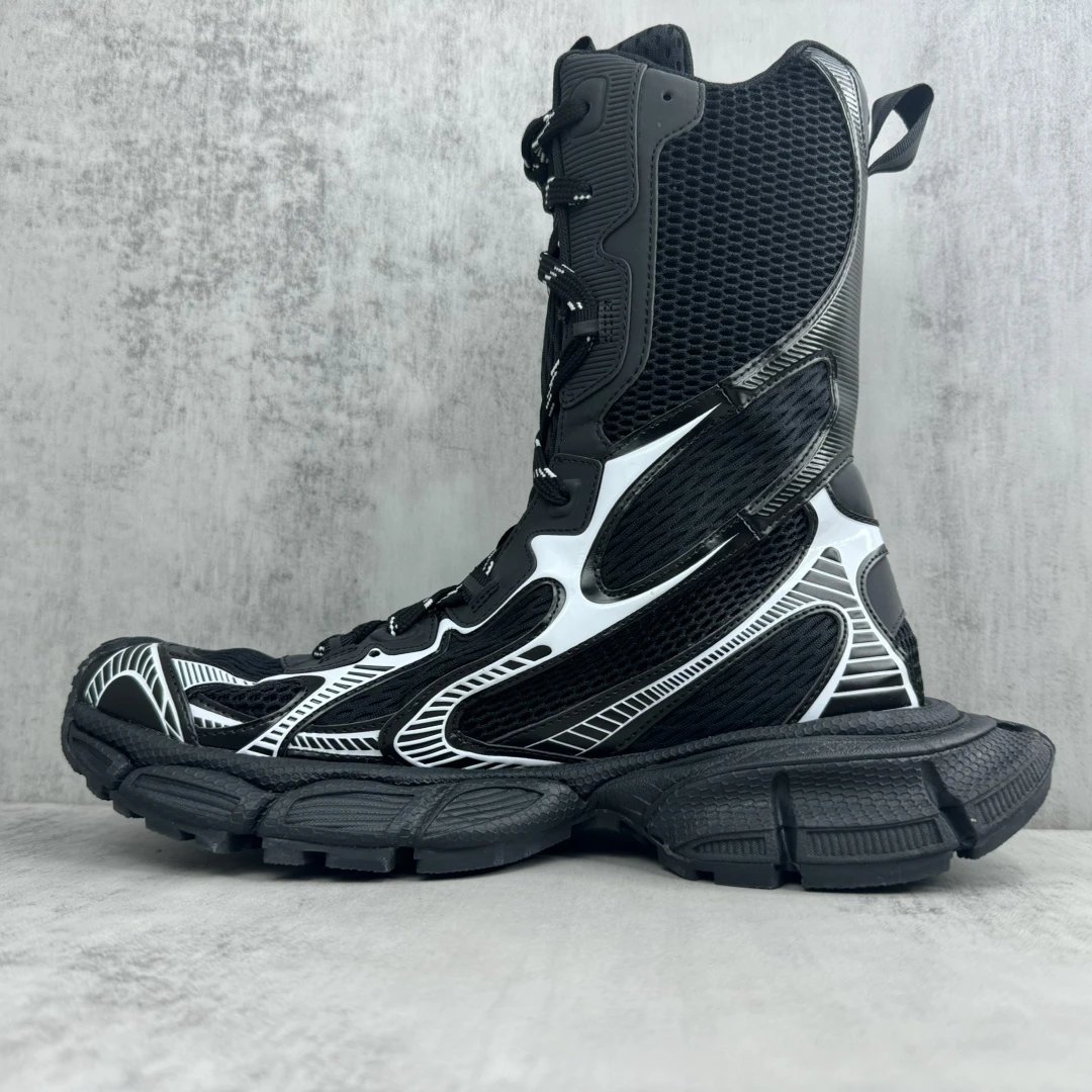 Retro Runner High Top Mesh Combat Boots Black Silver - Gallery Image 7 - Detailed View