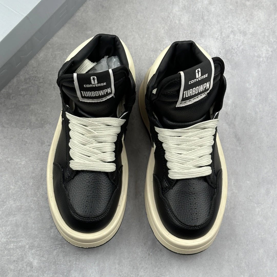 Retro High Top Leather Sneakers Ivory Black - Gallery Image 2 - Detailed View