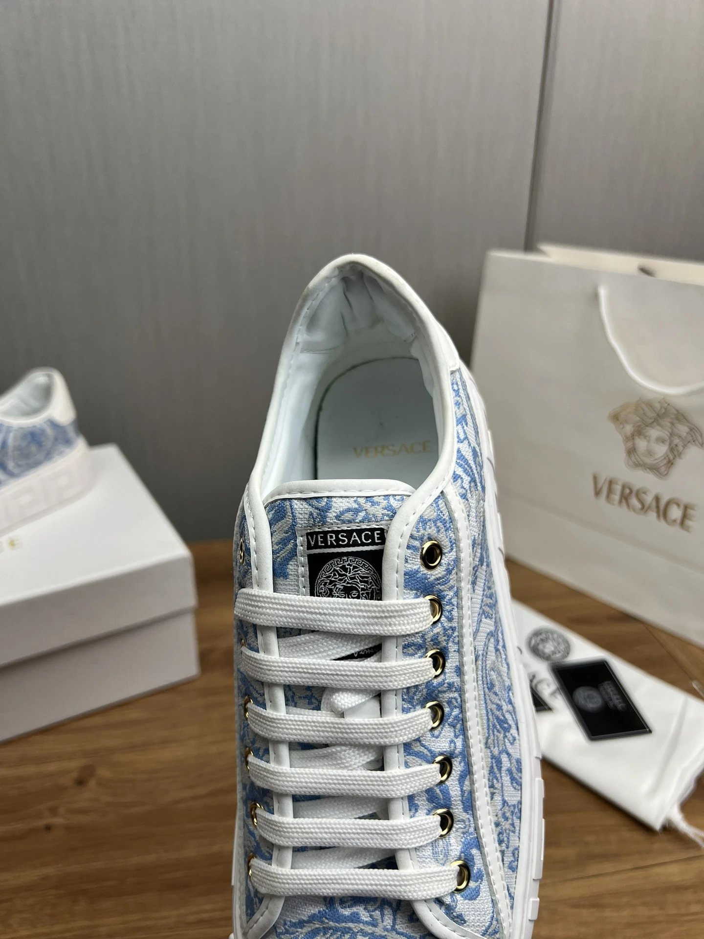 Baroque Leather Sneakers Sky Blue - Gallery Image 8 - Detailed View