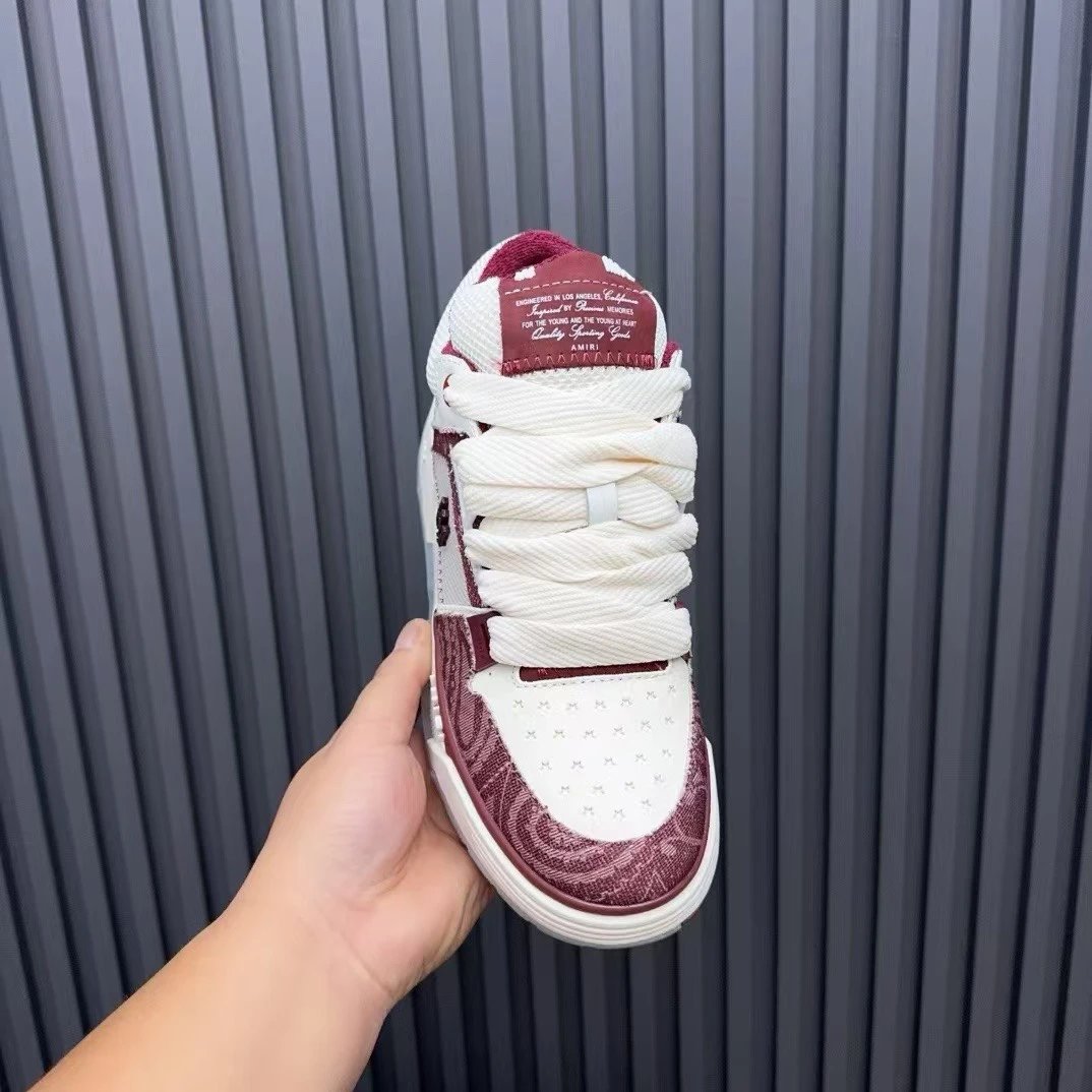 Low Top Mesh Leather Skate Sneakers Crimson White - Gallery Image 6 - Detailed View