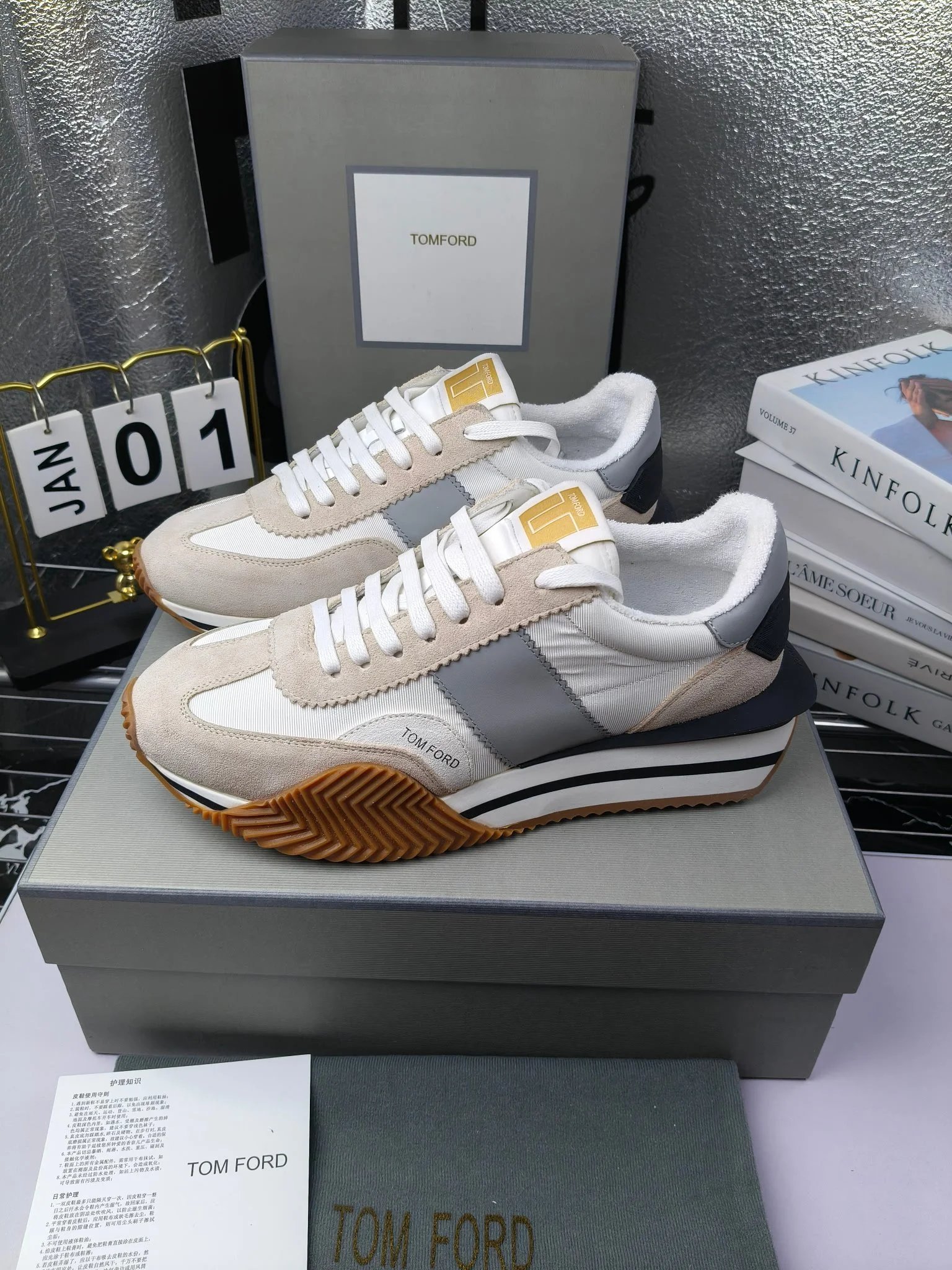 Retro Suede Leather Platform Sneakers Ivory Grey - Gallery Image 2 - Detailed View
