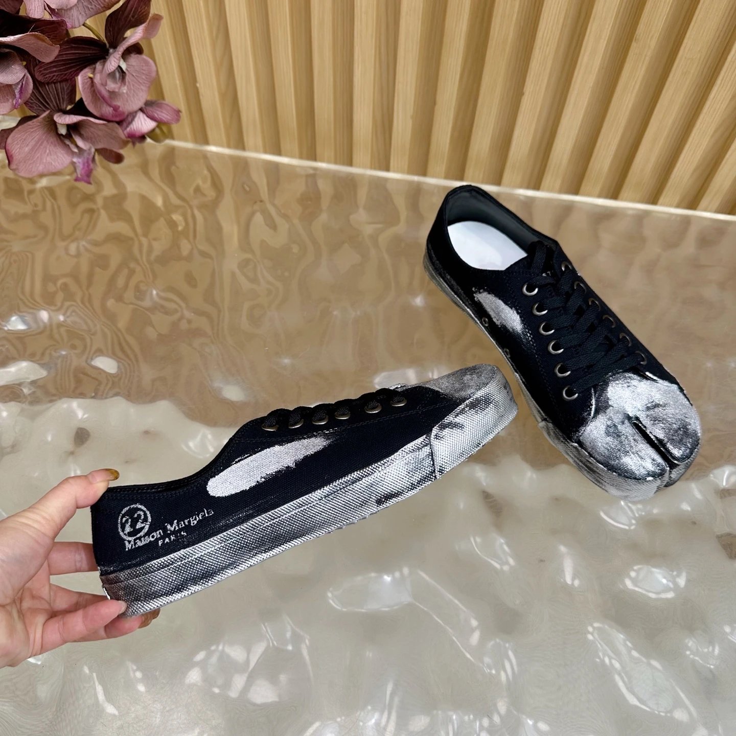 Maison Margiela MM6 Tabi Graffiti Sneakers Black - Gallery Image 9 - Detailed View