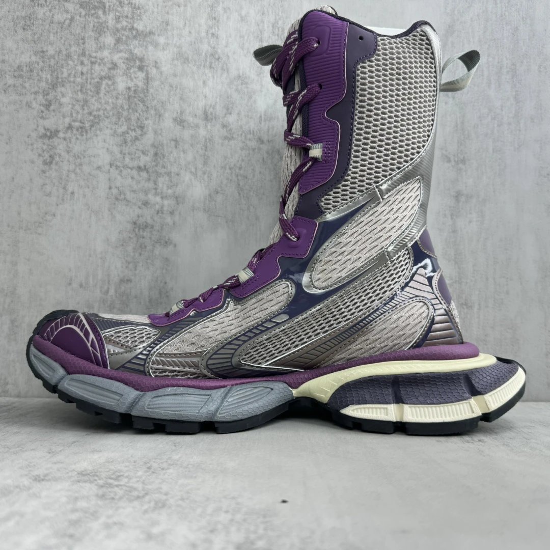 Retro Mesh High Top Dad Sneakers Grey Purple - Gallery Image 7 - Detailed View