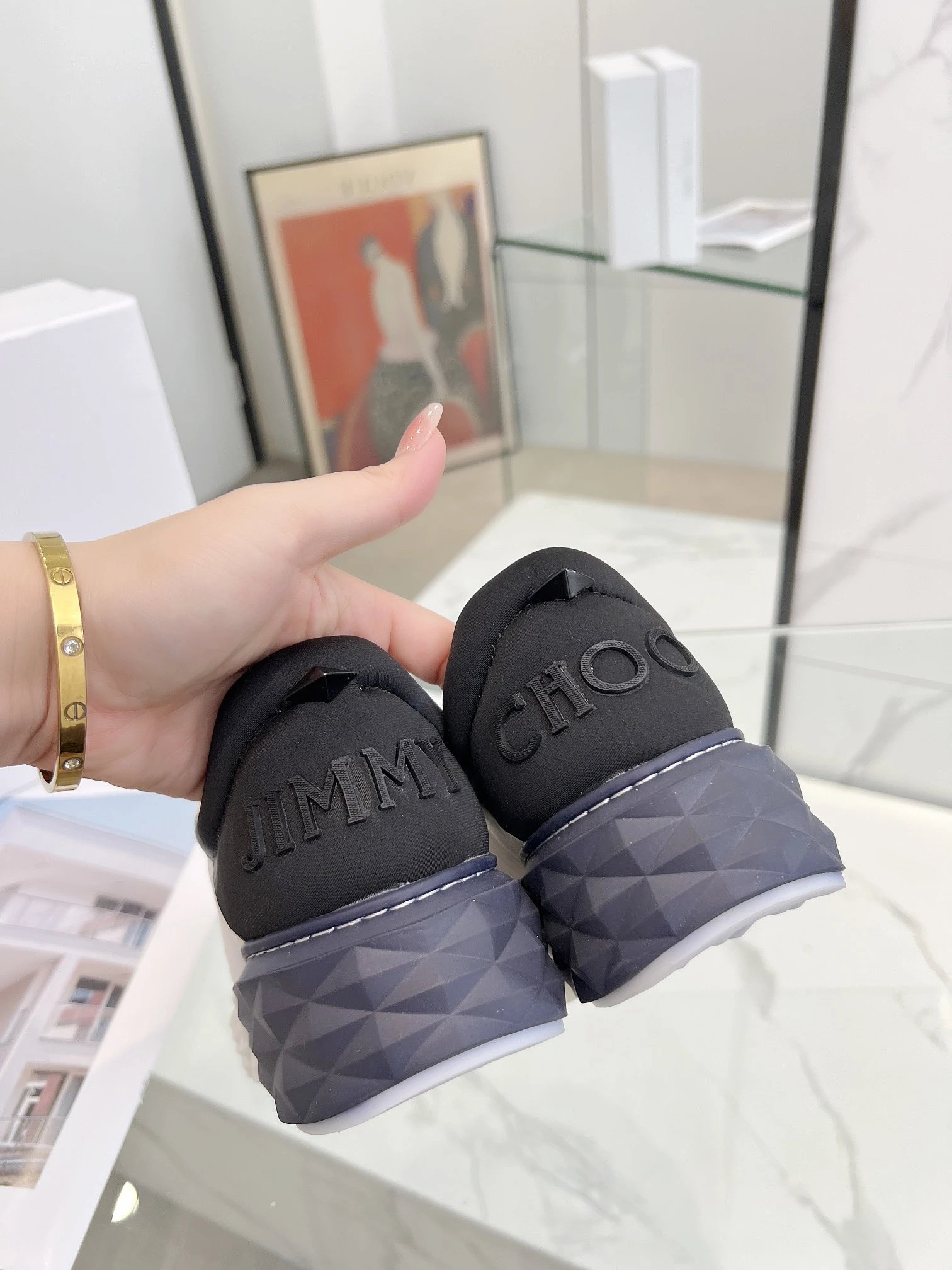 Jimmy Choo Diamond Sneakers Black & White - Gallery Image 8 - Detailed View