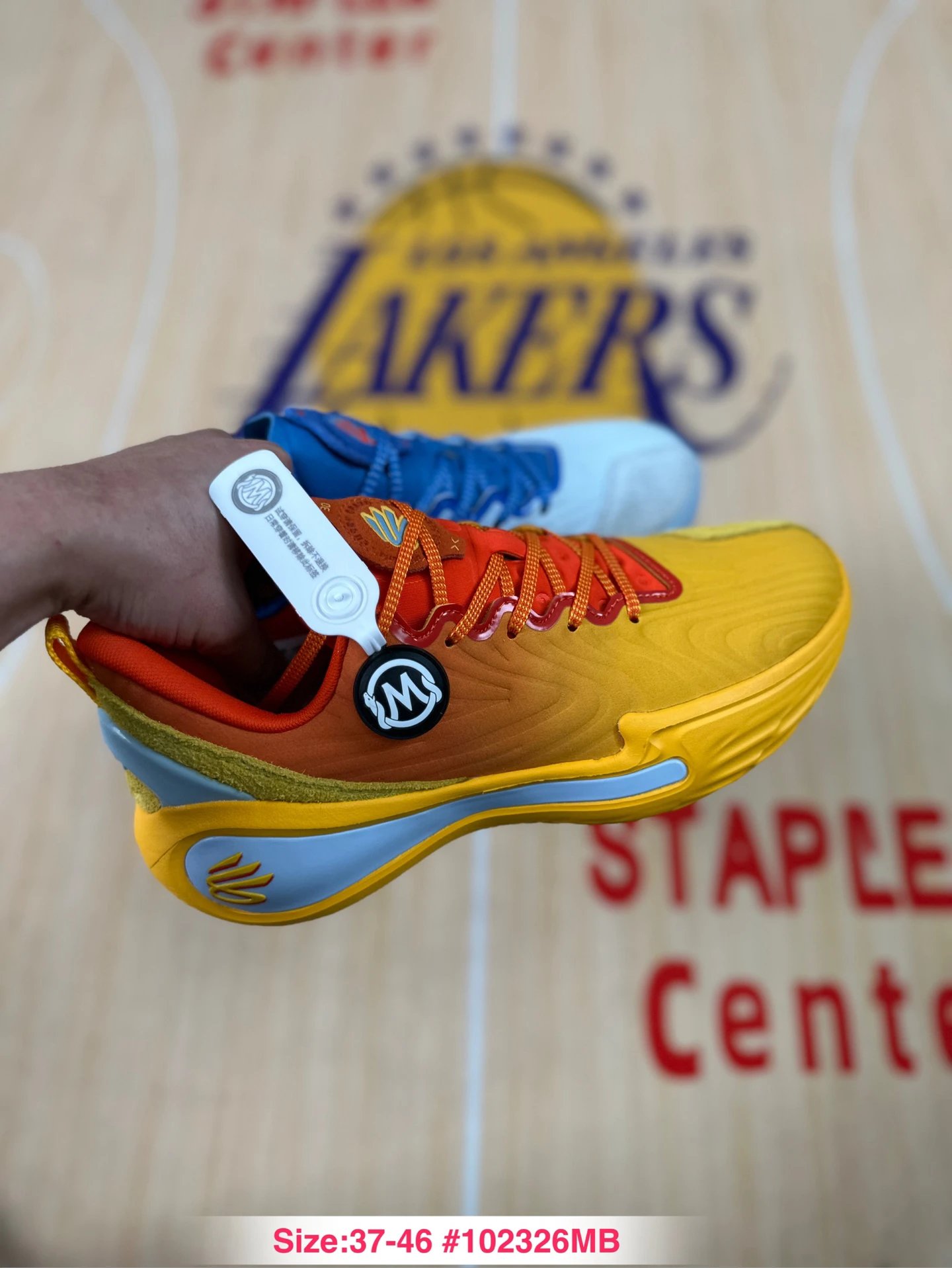 Curry 12 Mesh Basketball Sneakers Sunset Gold & Ice Blue - Gallery Image 7 - Detailed View