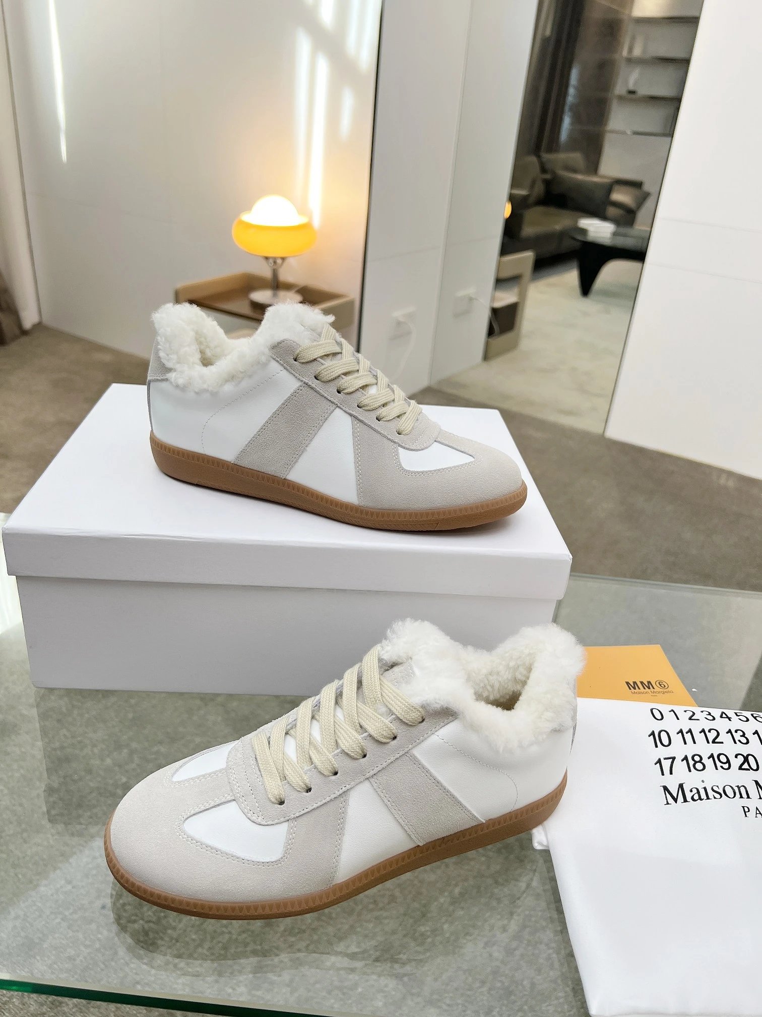 Maison Margiela MM6 Shearling Sneakers White - Gallery Image 6 - Detailed View