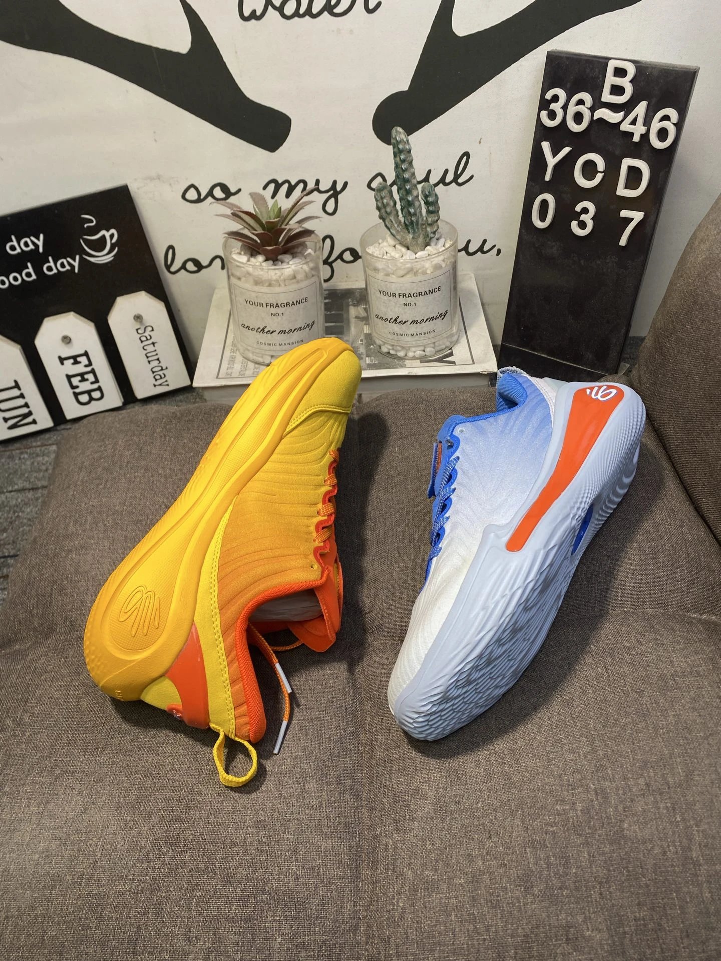 Curry 12 Dual Tone Performance Basketball Shoes Goldenrod & Ice Blue - Gallery Image 3 - Detailed View