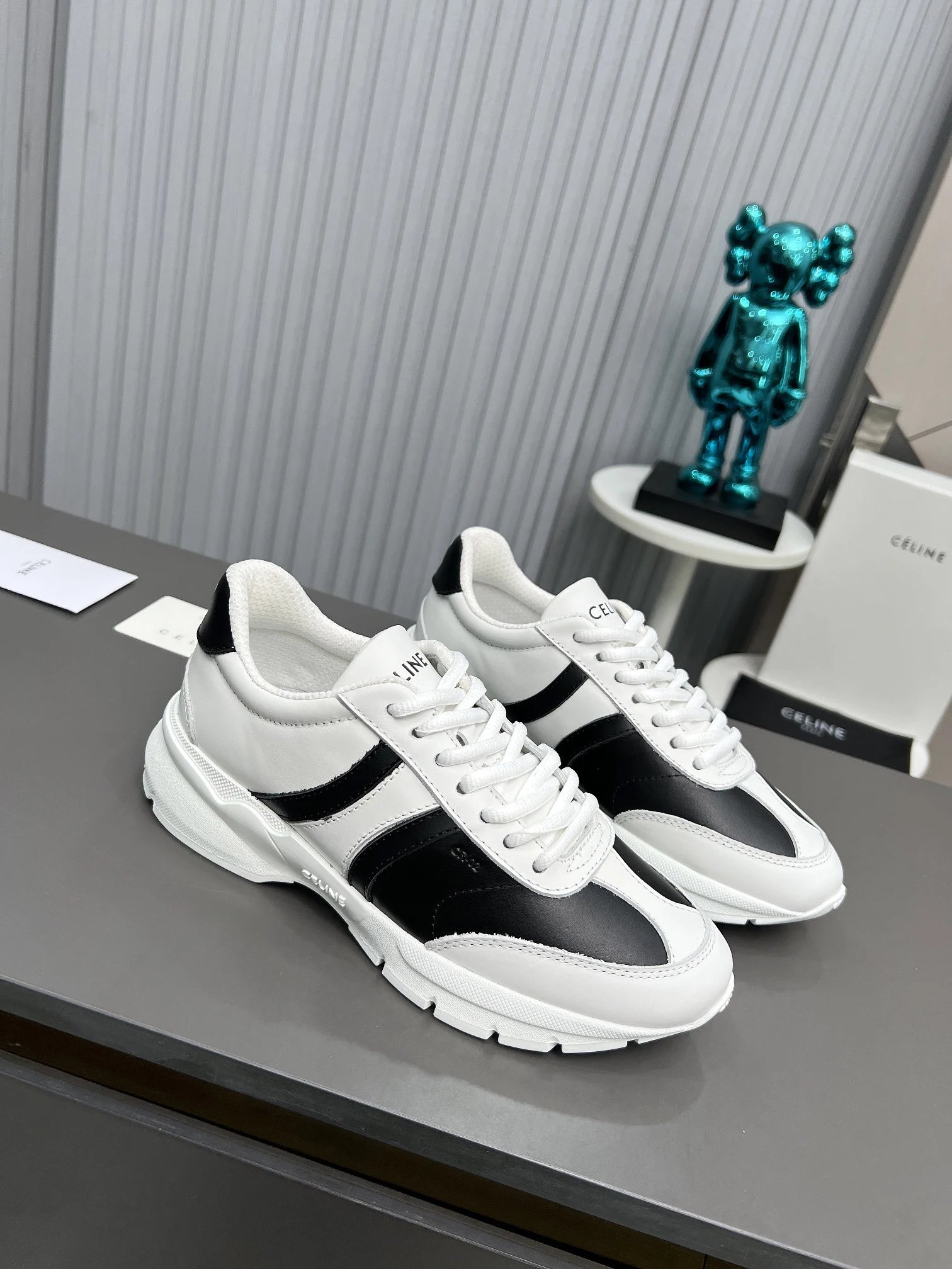 Chunky Dad Sneakers Leather Breathable Unisex Onyx White - Celine - Cnfans - $67.74