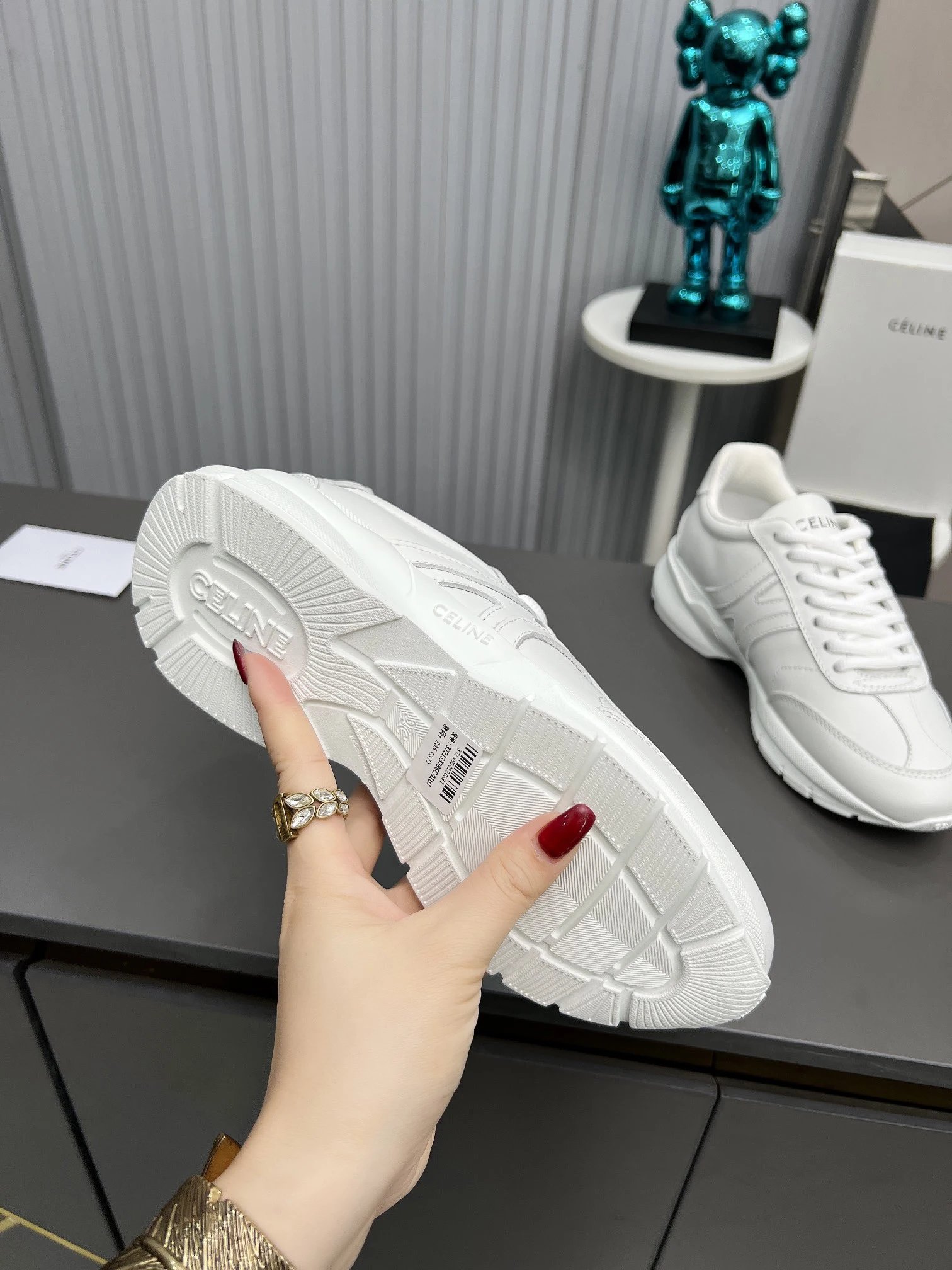 Chunky Leather Dad Sneakers Knit Lining Ivory White - Gallery Image 9 - Detailed View