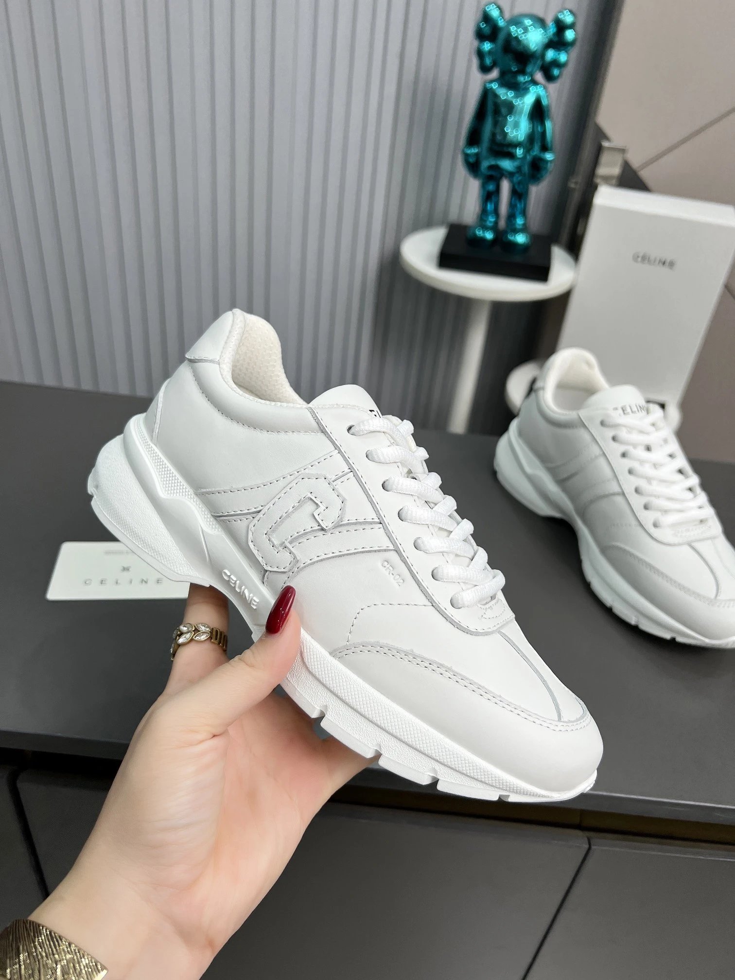 Spring Summer Leather Dad Sneakers Couple Style Ivory White - Gallery Image 7 - Detailed View