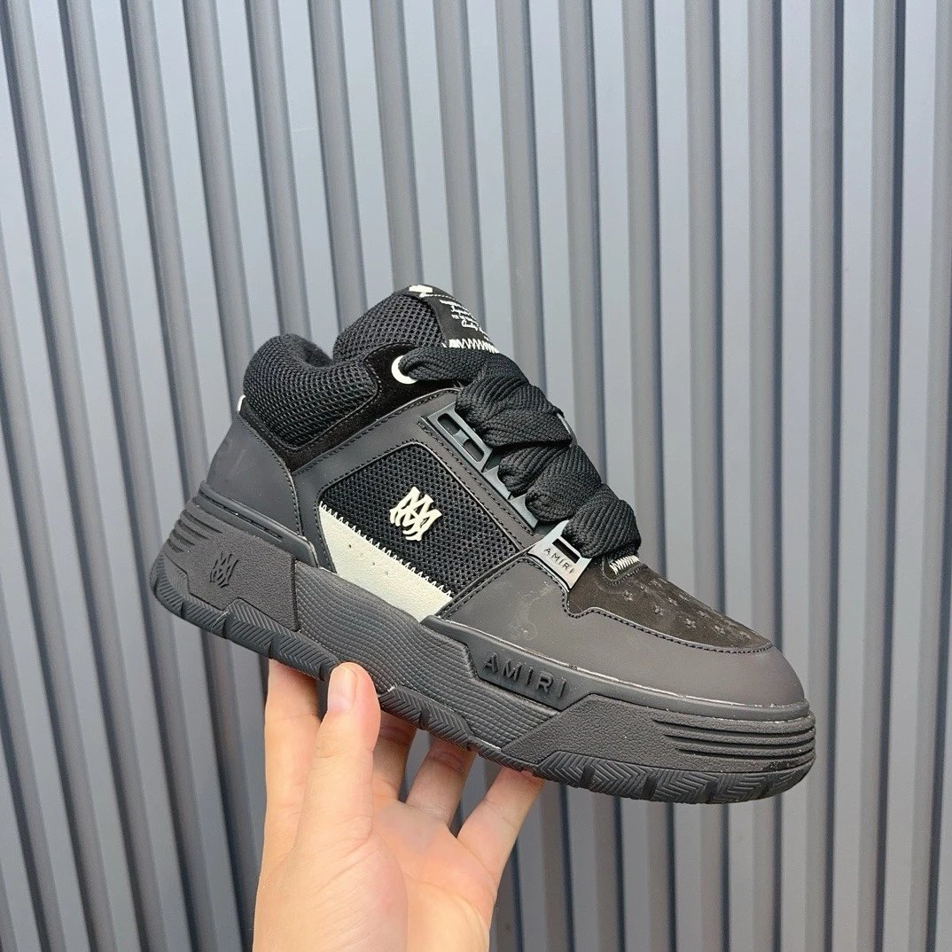 Low Top Leather Mesh Skate Sneakers Charcoal Black - Gallery Image 3 - Detailed View