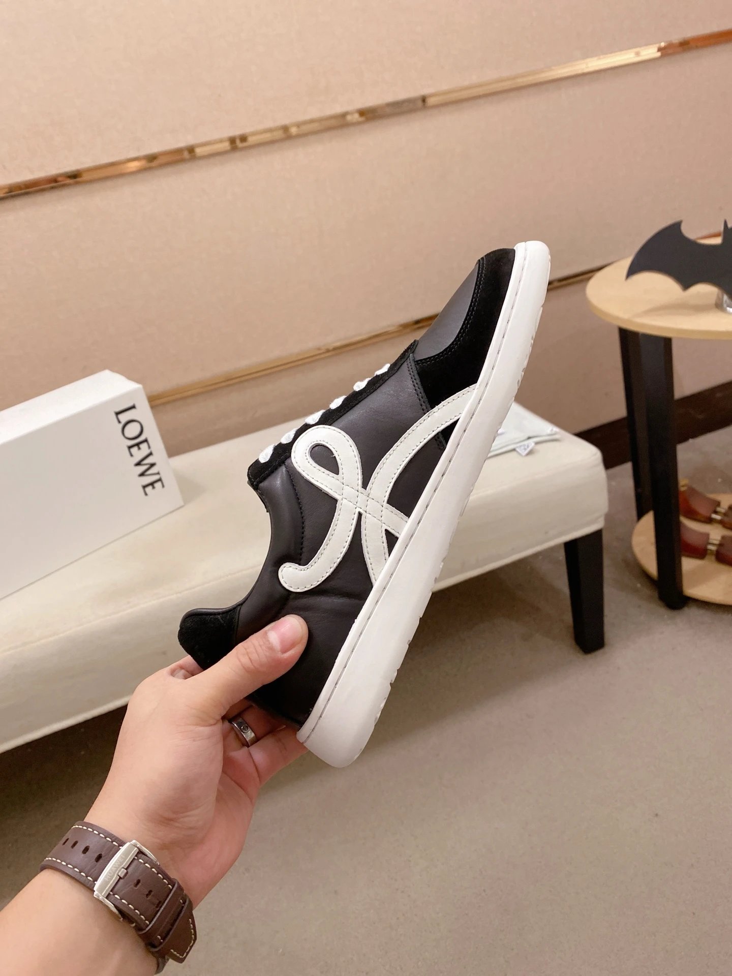 Loewe Black Leather Sneakers White Accent - Gallery Image 5 - Detailed View