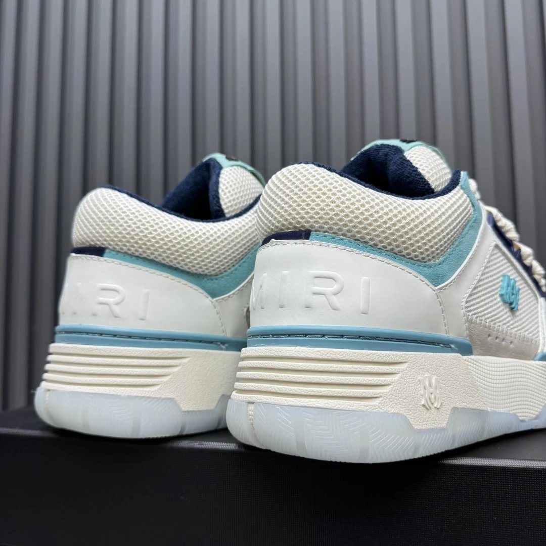 Low Top Leather Mesh Skate Sneakers Ivory Aqua - Gallery Image 6 - Detailed View